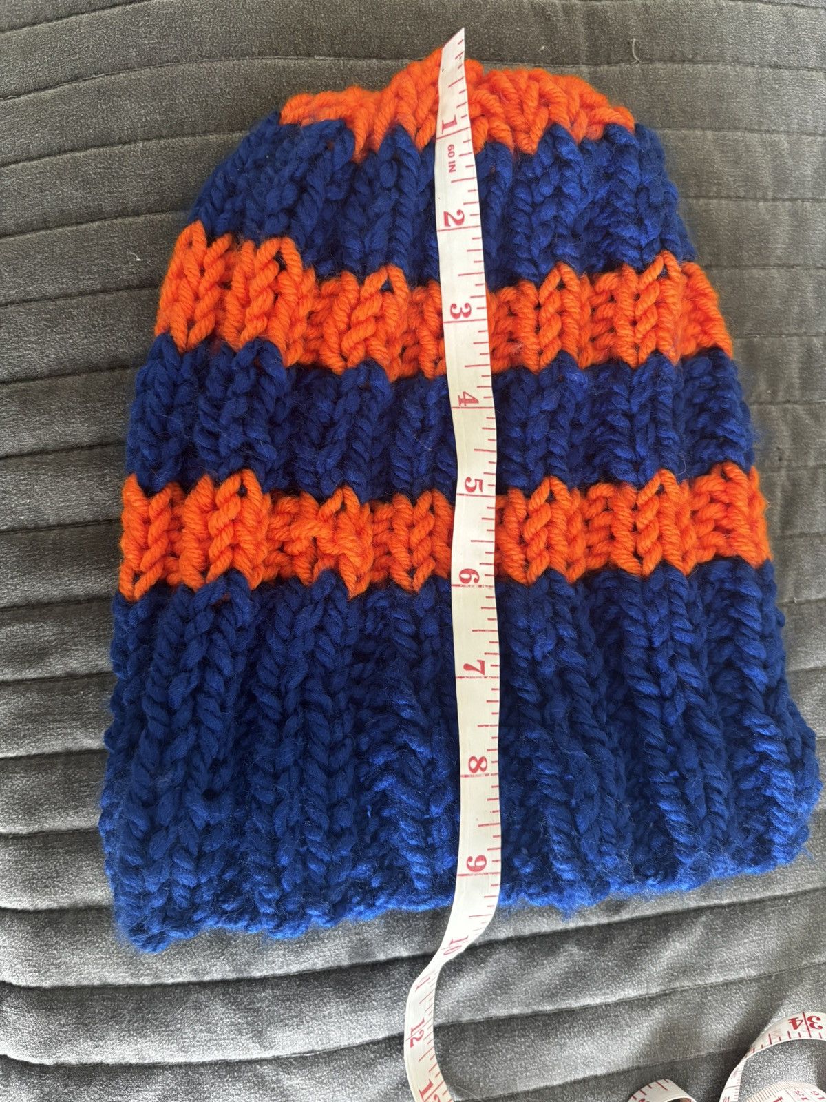Handmade Orange and Blue Handknit beanie Size ONE SIZE - 4 Thumbnail