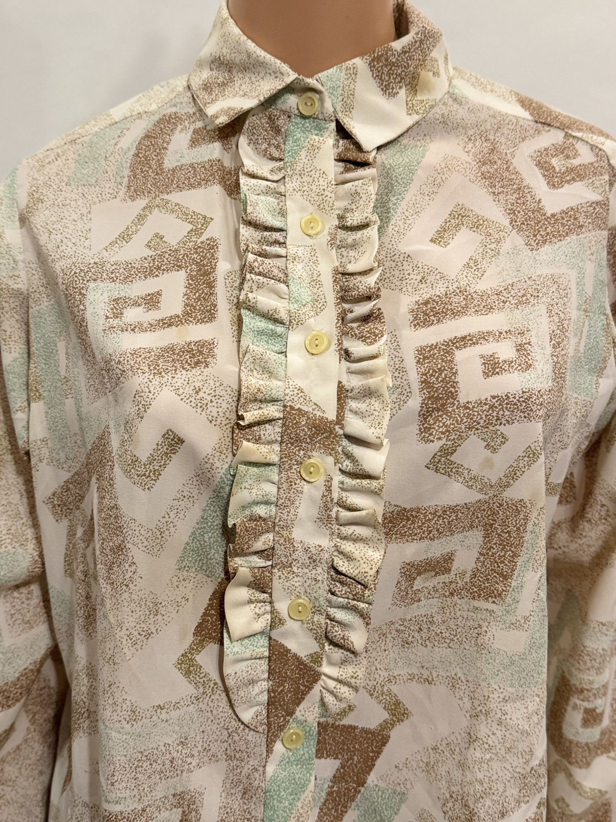 Vintage Women’s Vintage Art Print Ruffle Front Blouse Size XL / US 12-14 / IT 48-50 - 1 Thumbnail