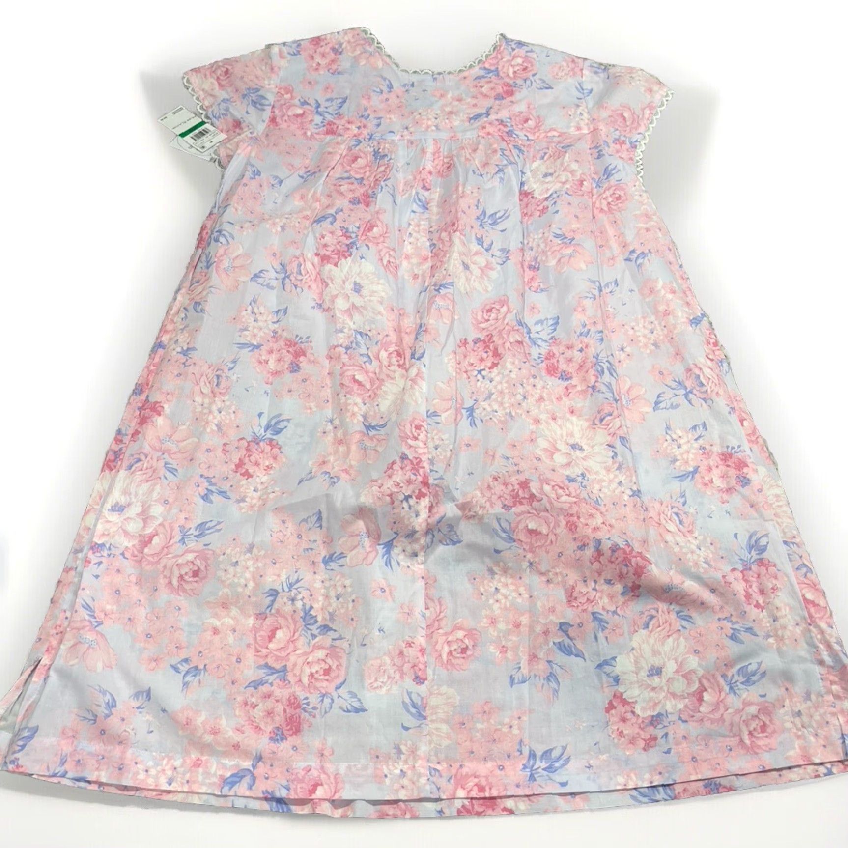Vintage Miss Elaine Nightgown Floral Pink Blue Knit Cotton L Women Short Cap Sleeves Pullover NWT Large Size ONE SIZE - 2 Thumbnail