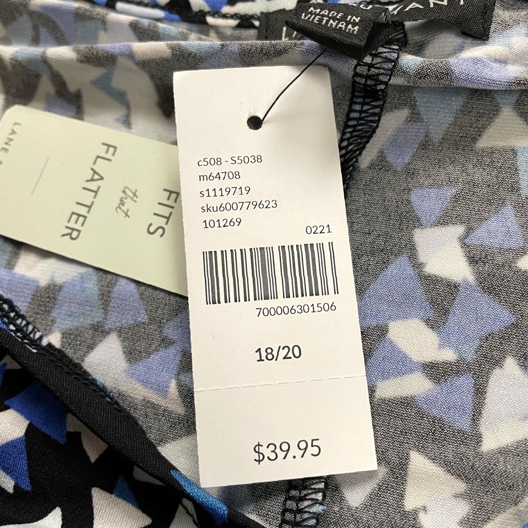Vintage Lane Bryant Blouse Womens 18/20 Blue White Black V-Neck Keyhole Short Sleeve NWT Size XXL / US 16-18 / IT 52-54 - 7 Thumbnail