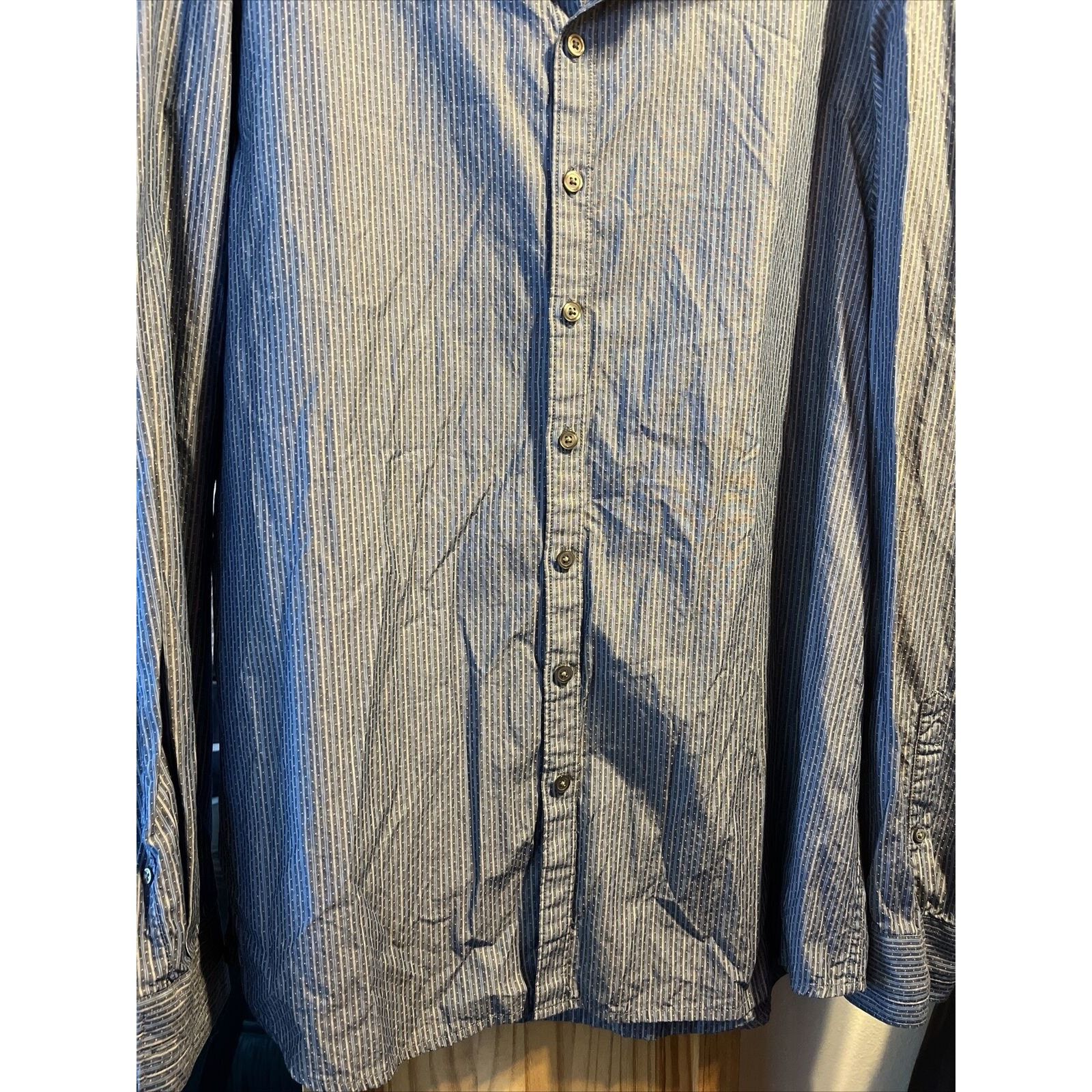Marc Anthony Marc Anthony Men XL Blue Stripe Button Cotton Slim Fit Shirt Size US XL / EU 56 / 4 - 7 Thumbnail