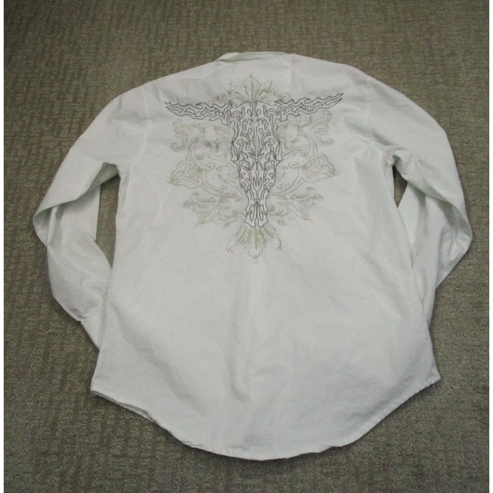Wrangler Wrangler Rock 47 Shirt Men Medium White Embroidered Western Cowboy Rock 47 Theme, Button-Up, Long Sleeve, Cotton, Solid Pattern, Casual Mens Shirt Size US M / EU 48-50 / 2 - 3 Thumbnail