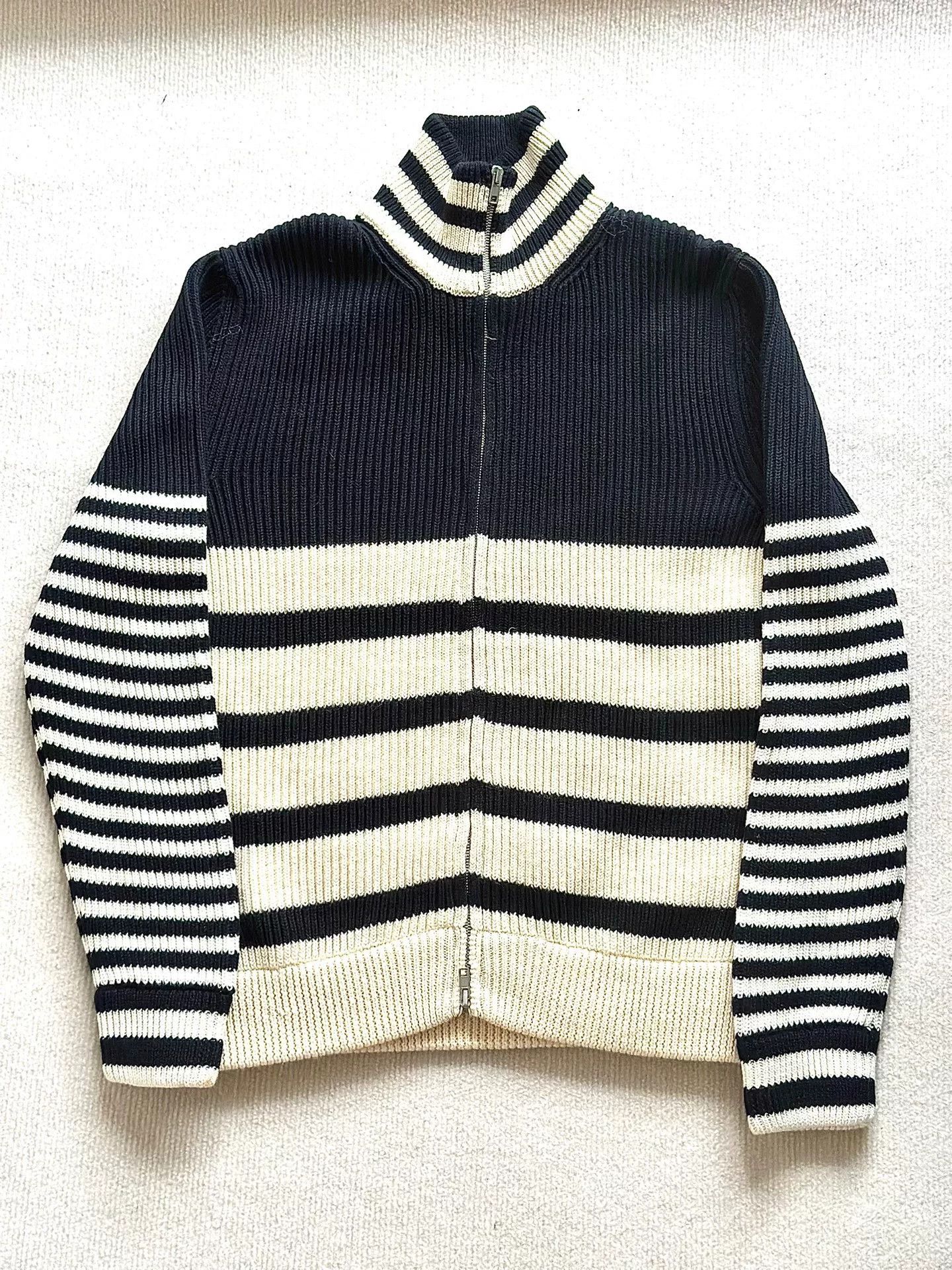 Maison Margiela Maison Margiela Black White Zip Knit Sweater Size US M / EU 48-50 / 2 - 1 Thumbnail