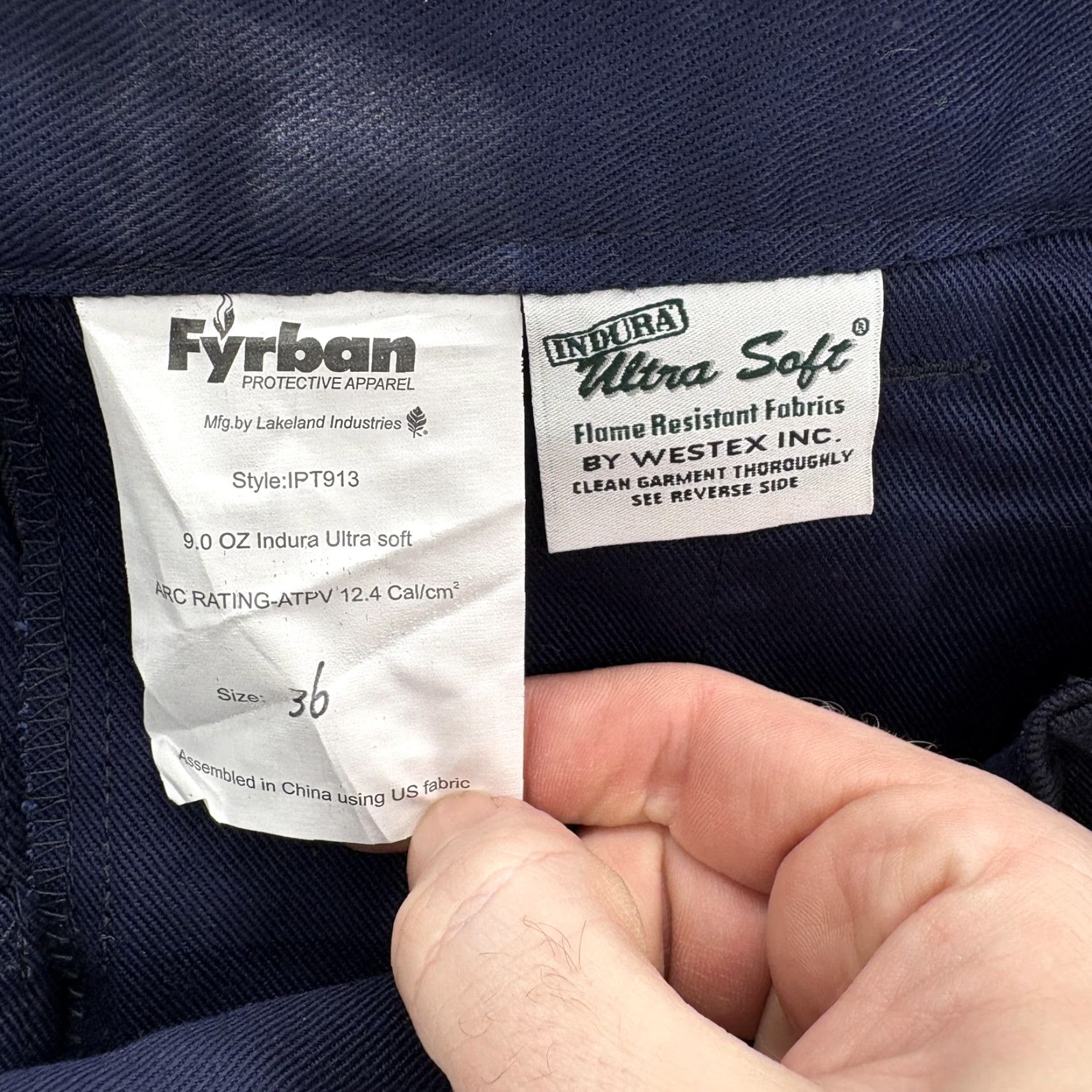 Vintage Fyrban Flame Resistant Work Pants Mens 36 Blue Indura Ultra Soft FR HRC2 NWT Pants Mens Blue 36 Flame-Resistant Workwear Chino Flat Front Pockets Logo Size US 36 / EU 52 - 4 Thumbnail