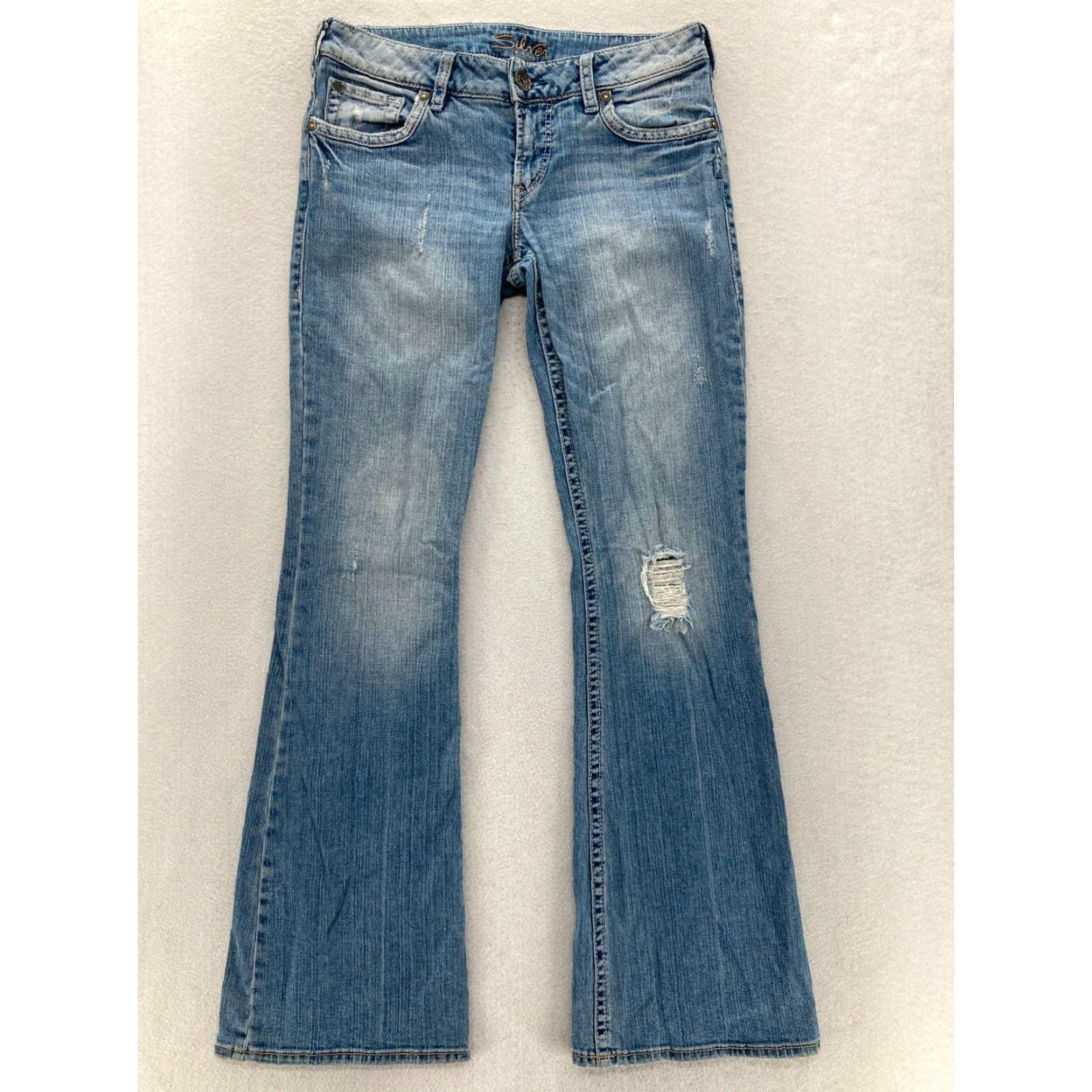 Silver Jeans Co. Silver Jeans Aiko Bootcut Women's 29x33 Medium Blue Stretch Denim Grunge Cowgirl Size 29" - 2 Thumbnail