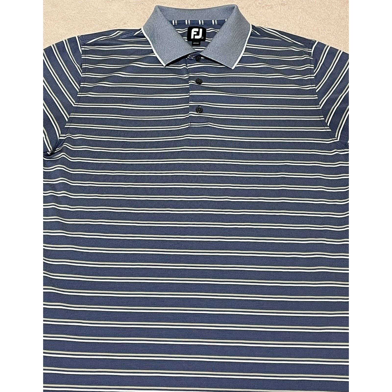 Footjoy FootJoy ProDry Golf Polo Shirt Mens Large Blue White Striped Size US L / EU 52-54 / 3 - 6 Thumbnail