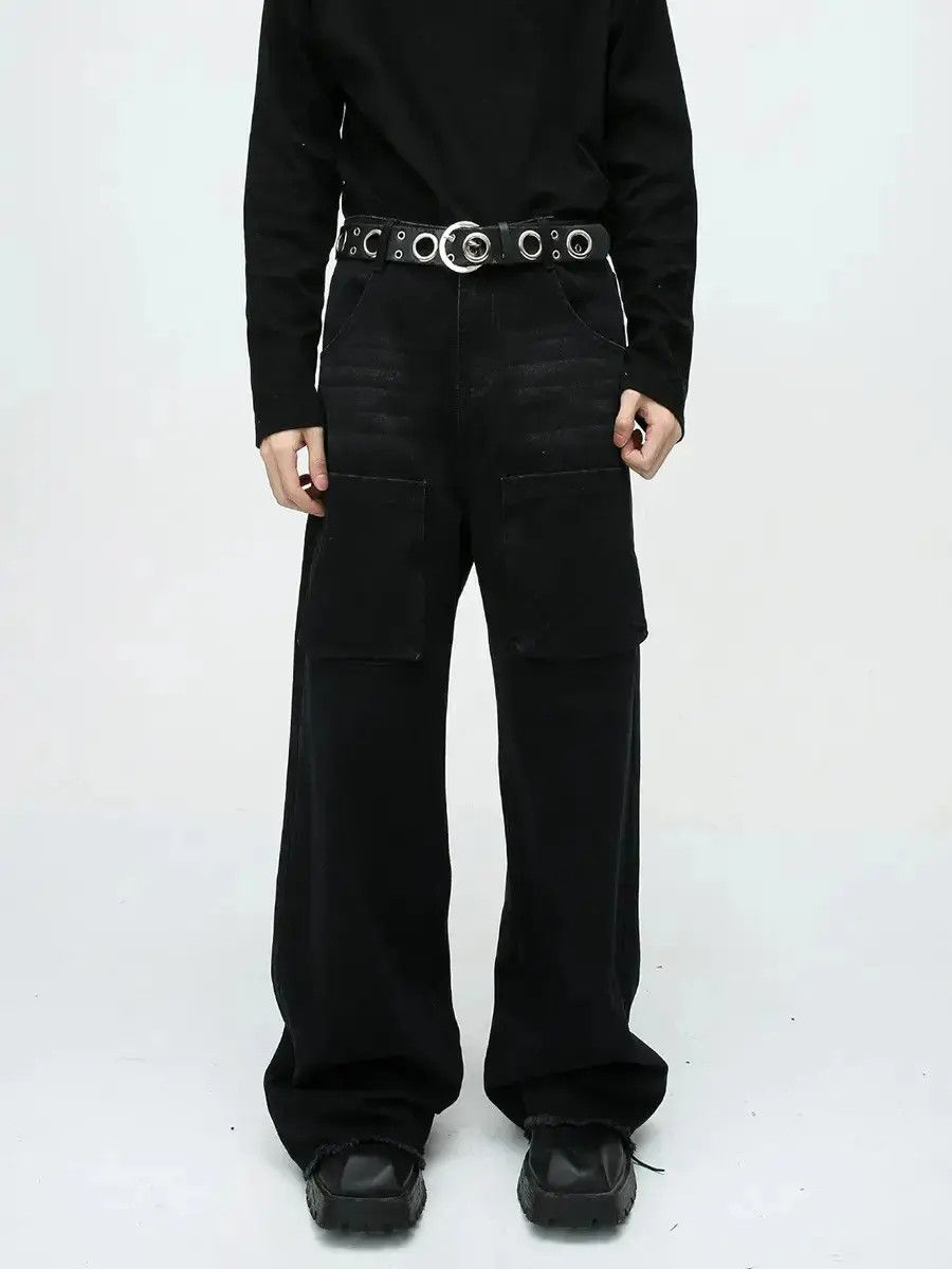 Japanese Brand Retro loose straight leg wide leg fringed jeans Size US 32 / EU 48 - 6 Thumbnail