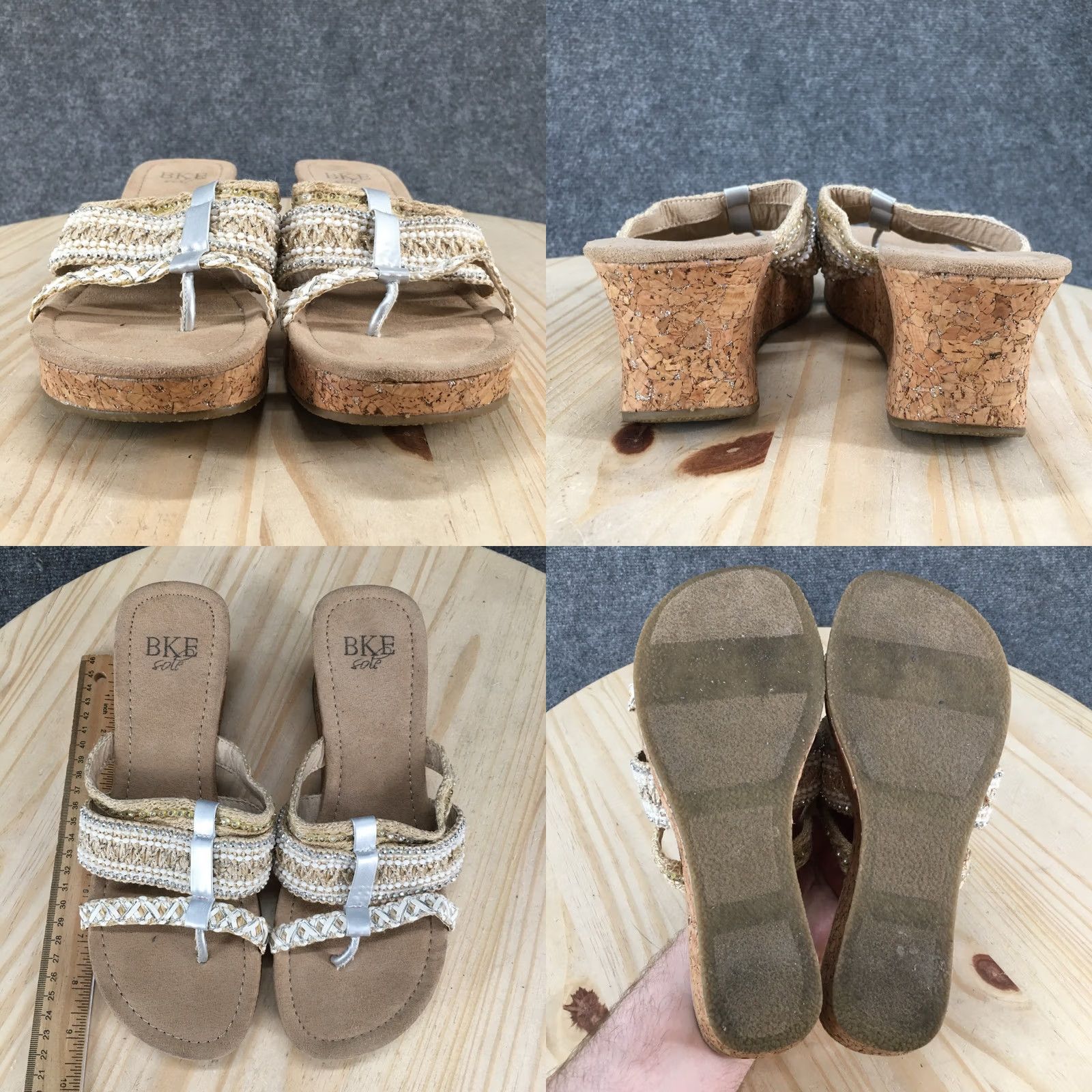 Vintage BKE Sole Sandals Women 9 Tan Loud Beaded Braided Cork Wedge Platform Summer Sandals Size US 9 / IT 39 - 8 Thumbnail