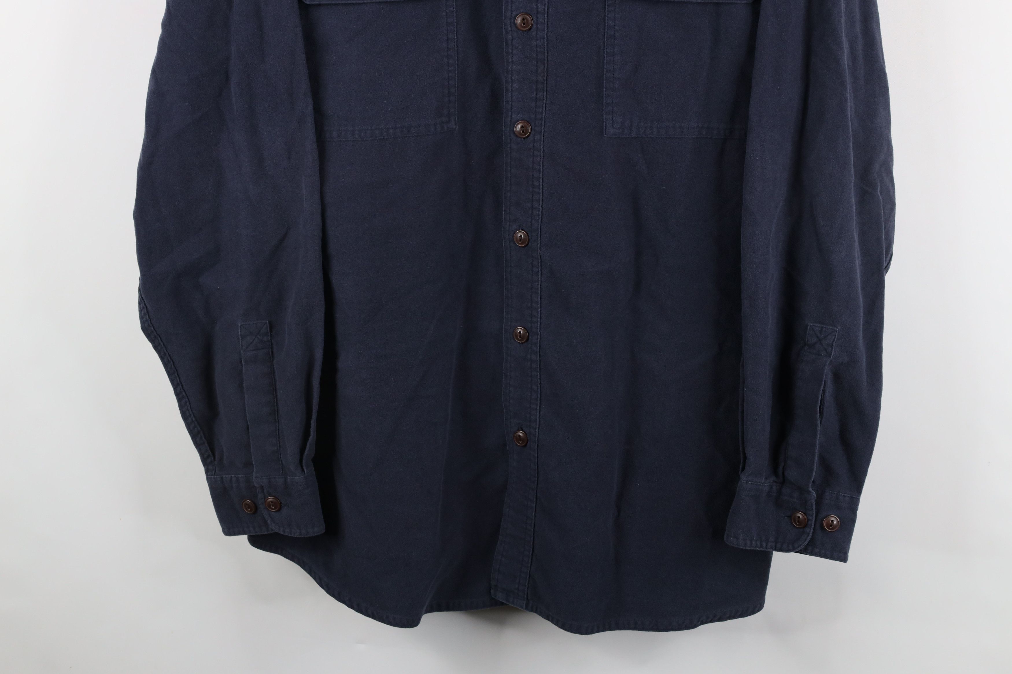 Eddie Bauer × Vintage Vintage 90s Eddie Bauer Chamois Cloth Button Shirt Navy Blue Size US L / EU 52-54 / 3 - 3 Thumbnail