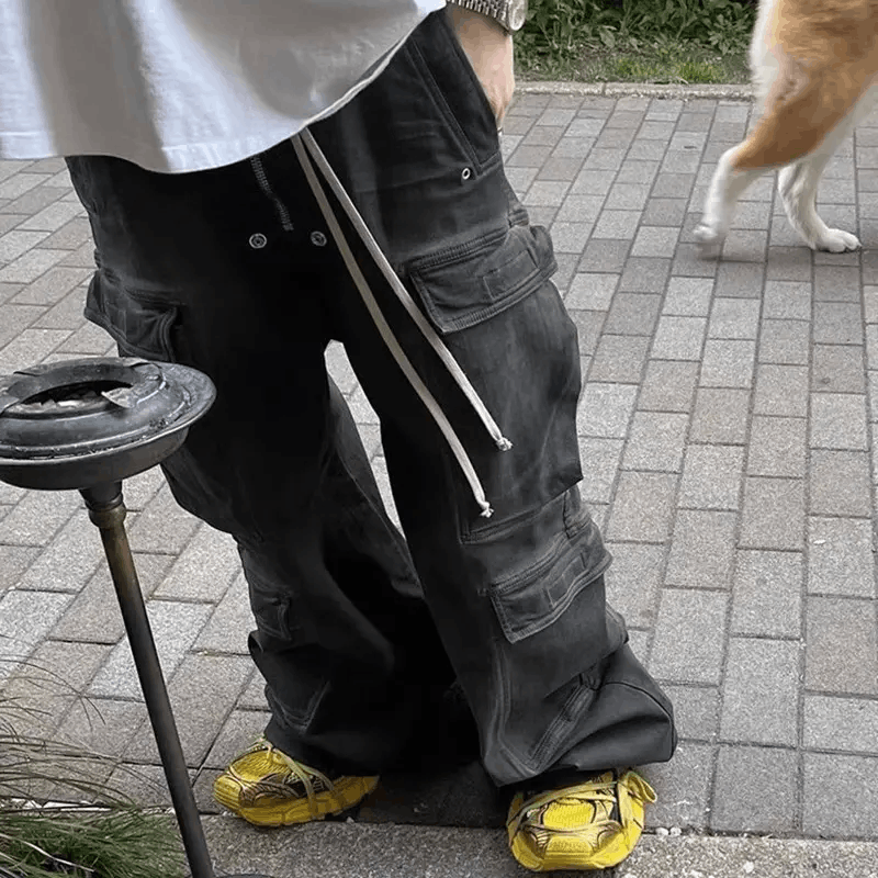 Designer × Japanese Brand × Jean Hombre Drawstring Elastic Baggy Cargo Jeans Size US 32 / EU 48 - 4 Thumbnail
