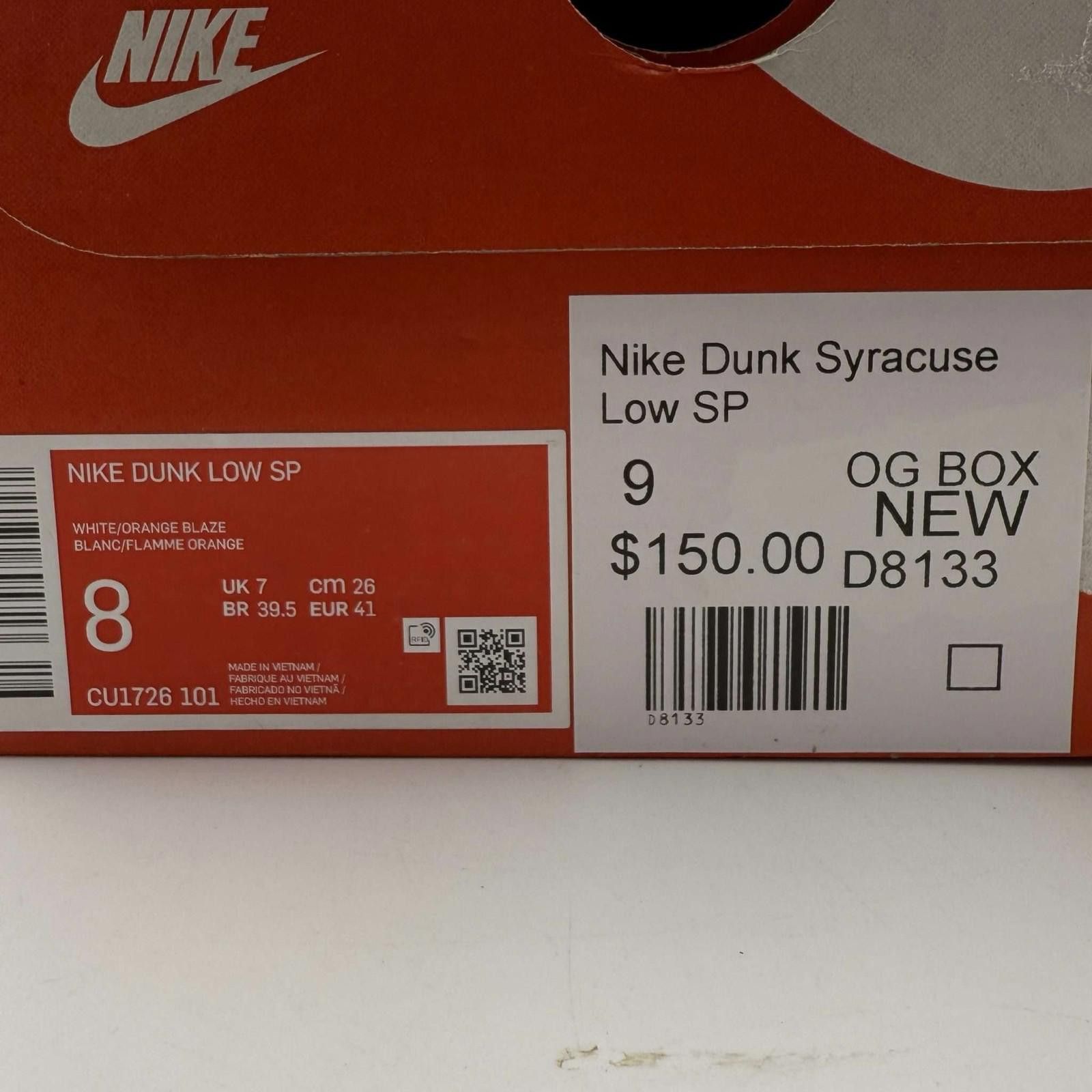 Nike Nike Dunk Syracuse Low White Orange US 8 New with Box D8133 Size US 8 / EU 41 - 8 Thumbnail