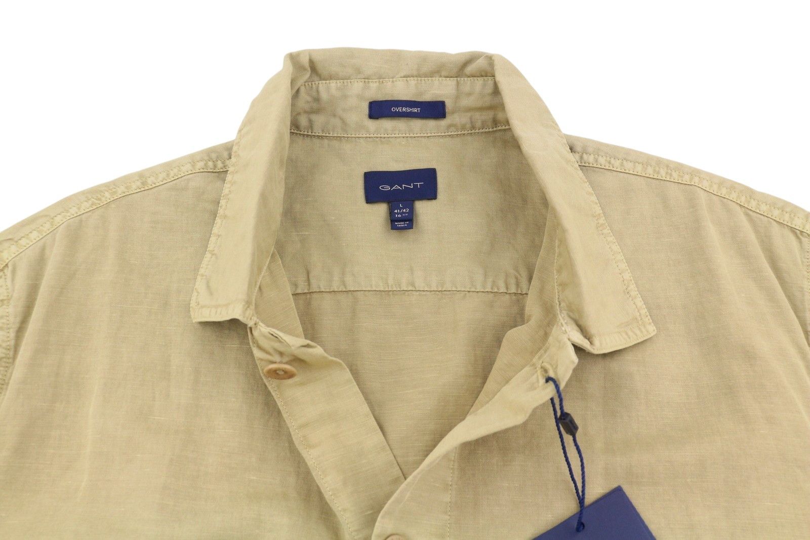 Gant GMNT DYED OVERSHIRT L Beige Linen Blend Button 87521 Size US L / EU 52-54 / 3 - 4 Thumbnail