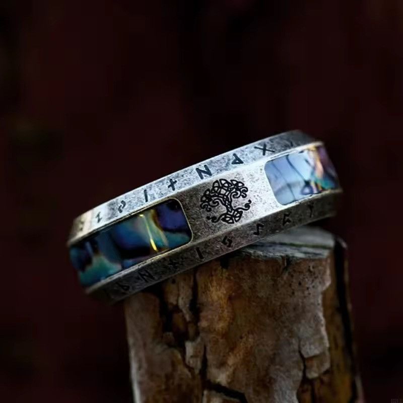 Jewelry Tree Of Life Stainless Steel Abalone Shell Retro Ring Size ONE SIZE - 2 Thumbnail
