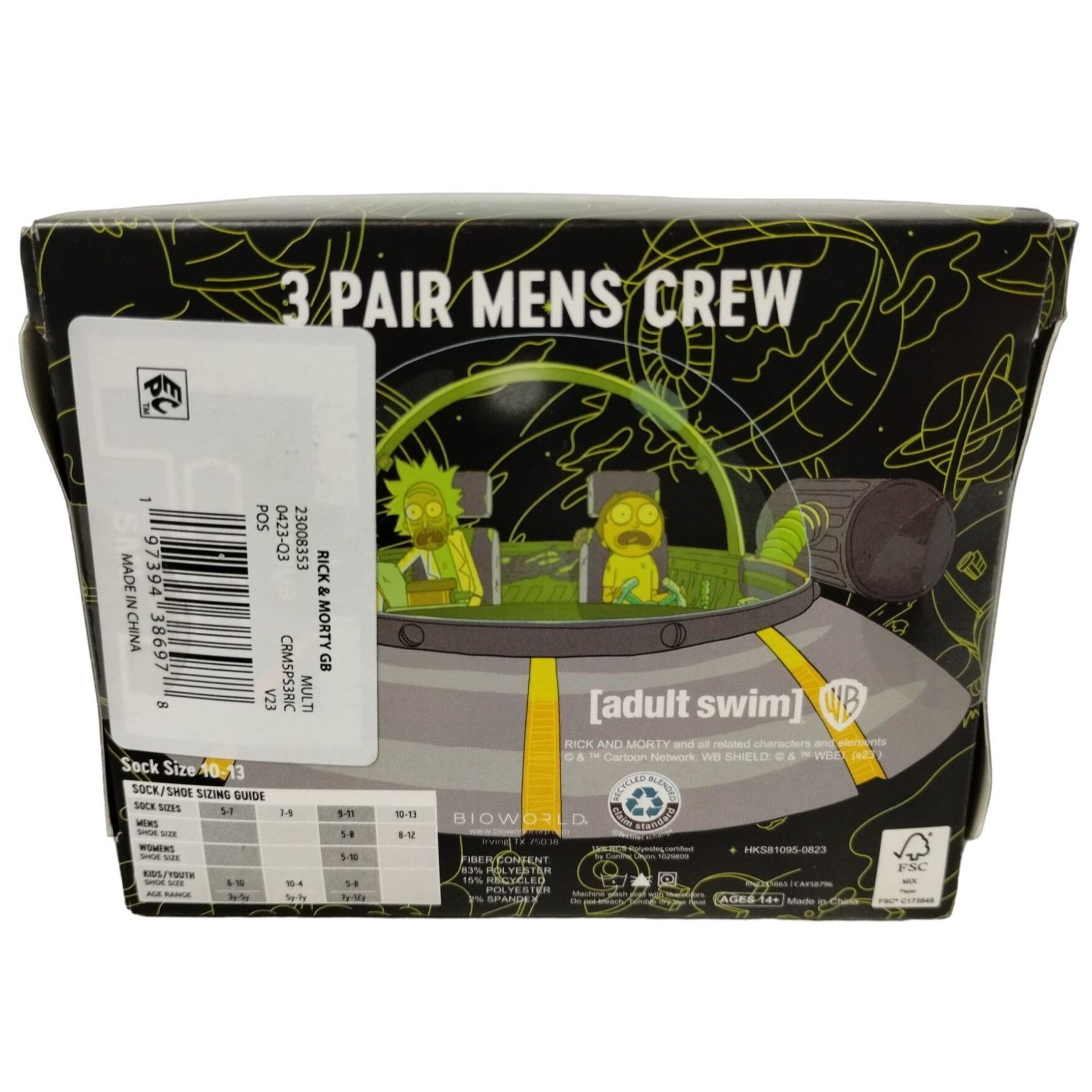 Designer Adult Swim Rick and Morty 3 Pack Mens Crew Socks Size 10-13 Size ONE SIZE - 4 Thumbnail