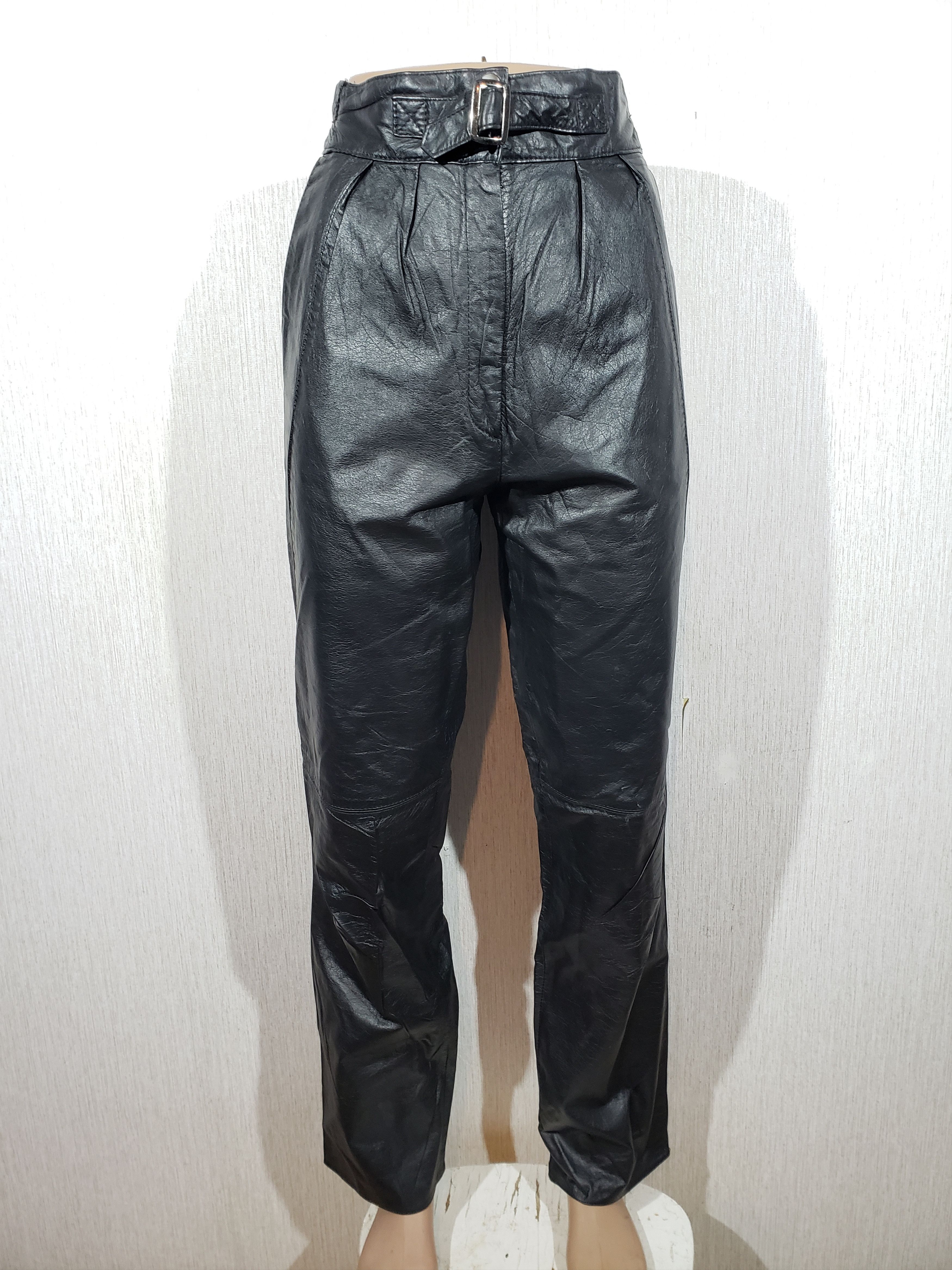 Genuine Leather Stylish elegant women's black leather pants. Size 28" / US 6 / IT 42 - 1 Thumbnail