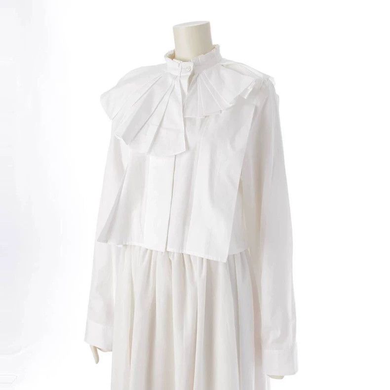 Jil Sander Jil Sander White ruffled blouse with lotus leaf design Size XXS / US 00 / IT 34 - 2 Thumbnail