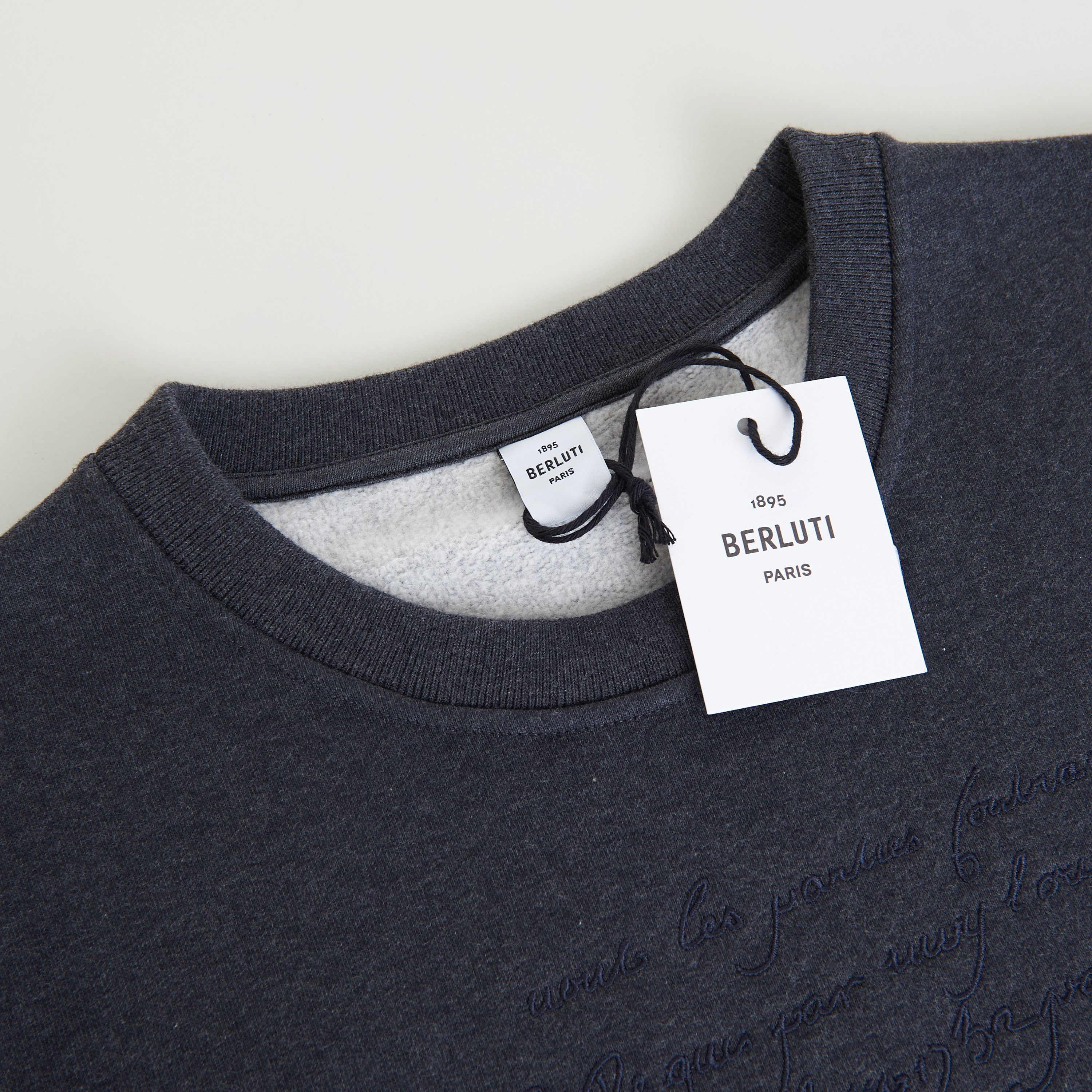 Berluti Embroidered Scritto Sweatshirt - Dark Grey Melange Size US XL / EU 56 / 4 - 9 Thumbnail