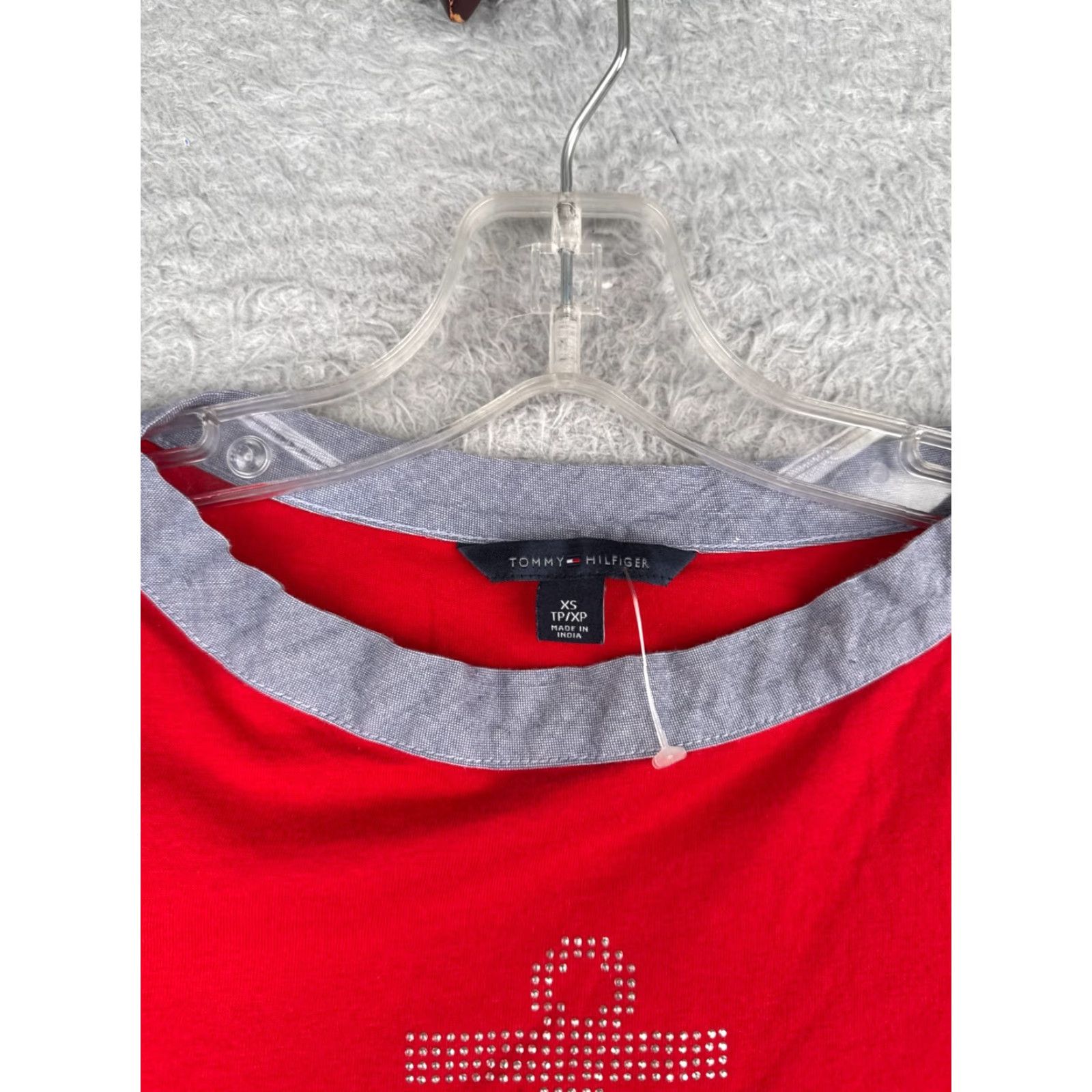 Tommy Hilfiger TOMMY HILFIGER Shirt Women XS Red Striped 3/4 Sleeve Boat Neck Cotton Casual Rhinestone Size XS / US 0-2 / IT 36-38 - 7 Thumbnail