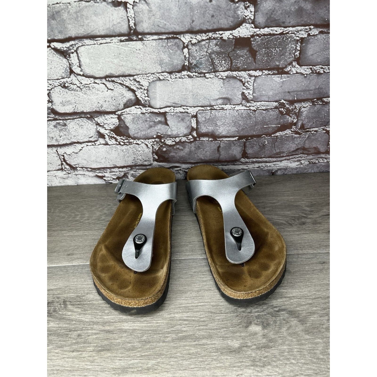 Birkenstock Birkenstock Gizeh Silver Birko Flor Leather Thong Sandals Wo Size US 8 / IT 38 - 20 Thumbnail