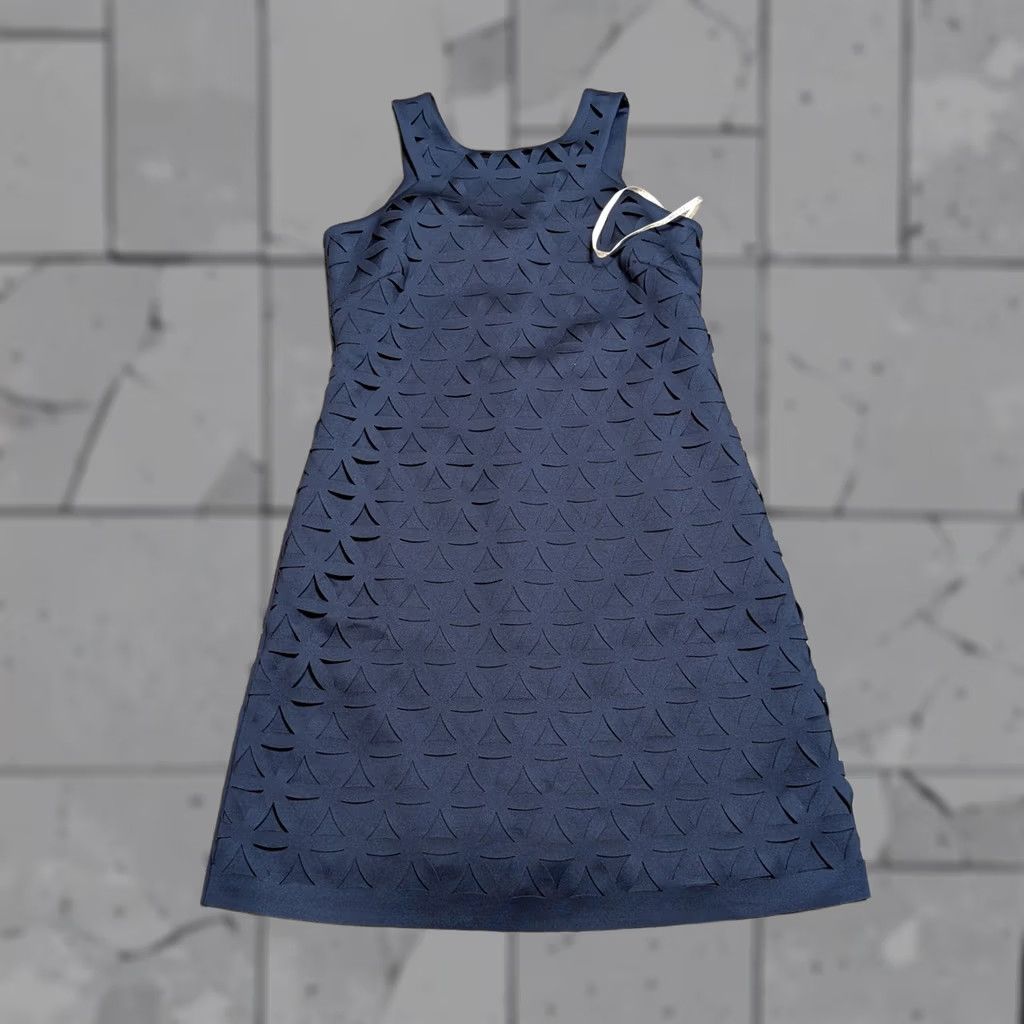 Lilly Pulitzer VINTAGE? (no) Lilly Pulitzer Navy Blue Laser Cut Geometric Mango Shift Dress XS Gold Zip