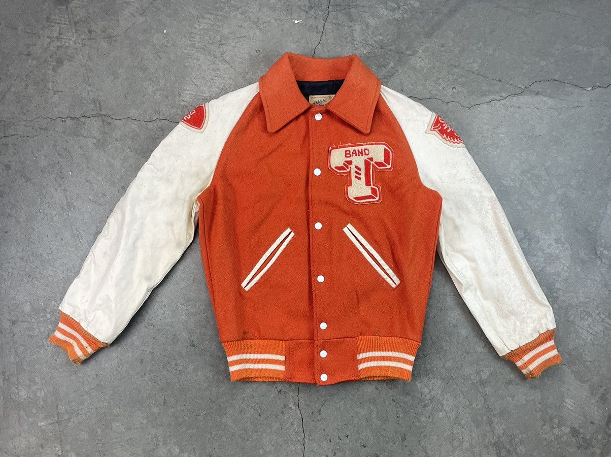 Vintage Vintage "T" Band Varsity Letterman Jacket - Orange/ White Size US S / EU 44-46 / 1 - 1 Thumbnail