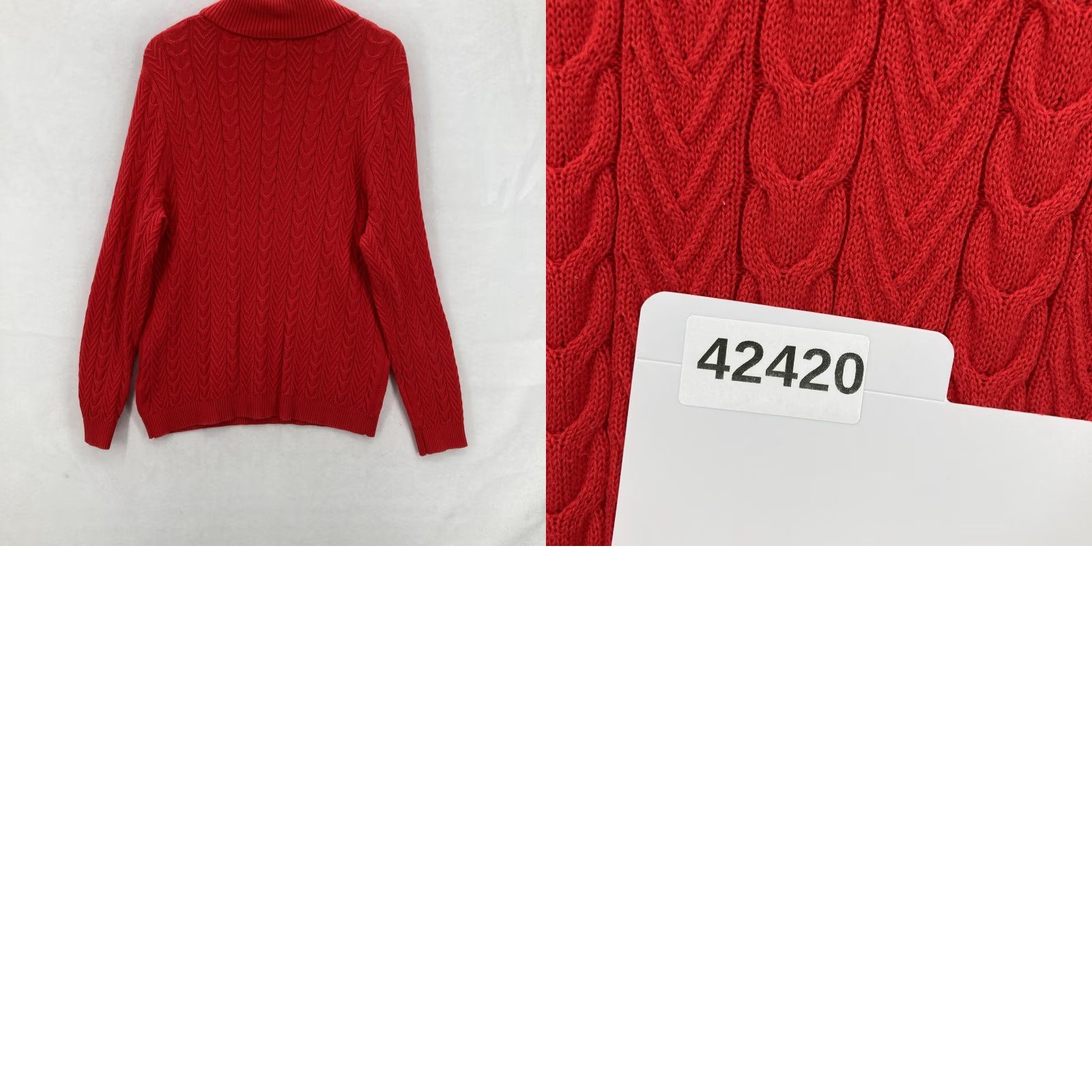 Lands' End VINTAGE Lands' End Sweater Womens 1X Red Cable Knit Turtleneck Cotton Pullover 16W-18W Mens? Size XL / US 12-14 / IT 48-50 - 9 Thumbnail