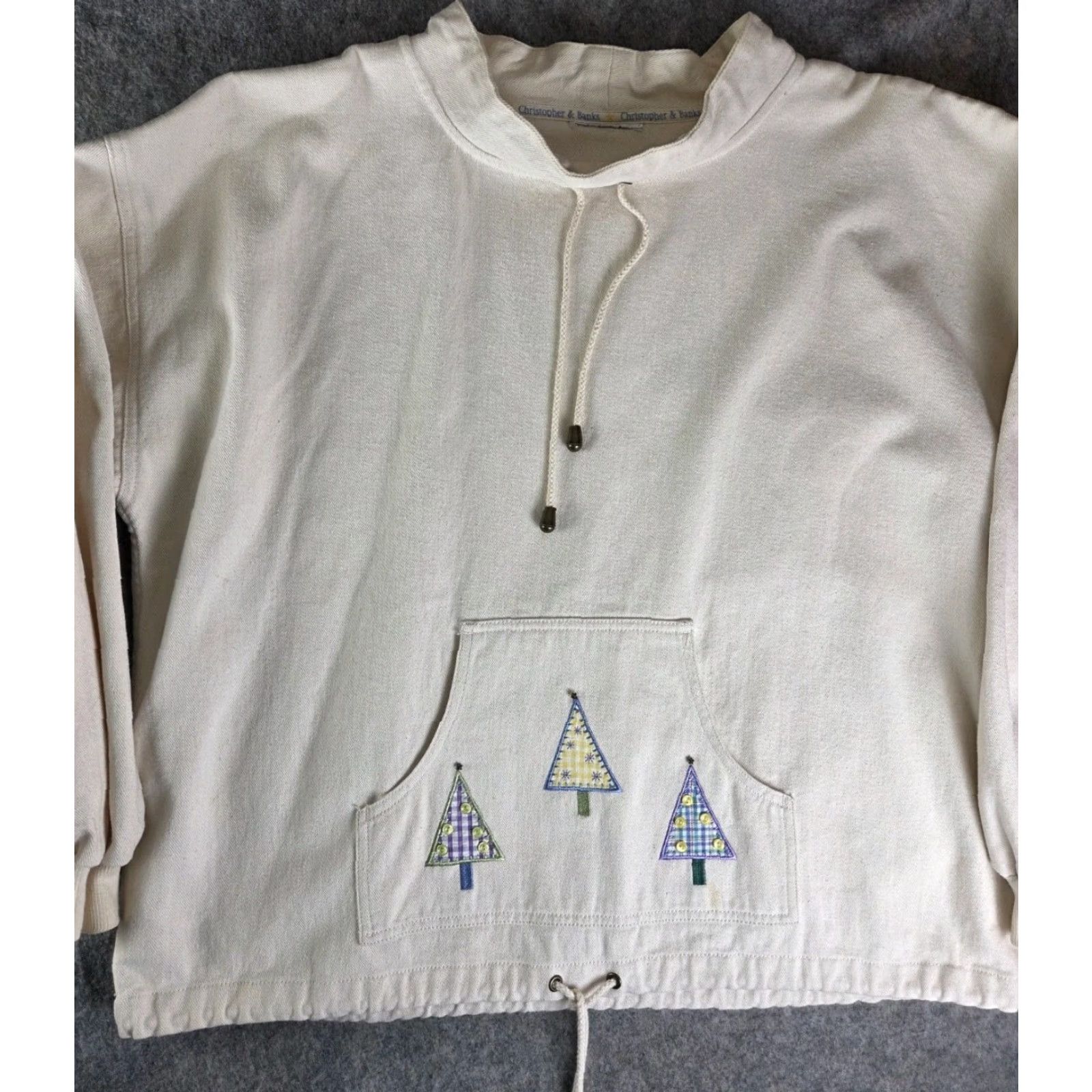 Vintage VINTAGE Christopher & Banks Canvas Pullover Jacket Embroidered Pine Trees 2XL Women Ivory Cotton Canvas Embroidered Jacket 2XL Women Size XXL / US 16-18 / IT 52-54 - 2 Thumbnail