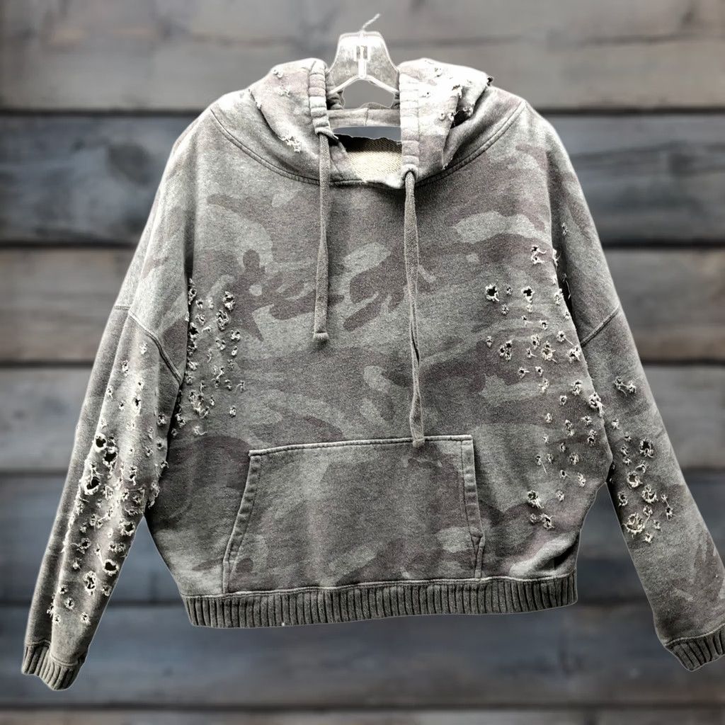Iro IRO Jeans Hoodie Womens XS Gray Camo Distressed Pullover Relaxed Size XS / US 0-2 / IT 36-38 - 1 Thumbnail