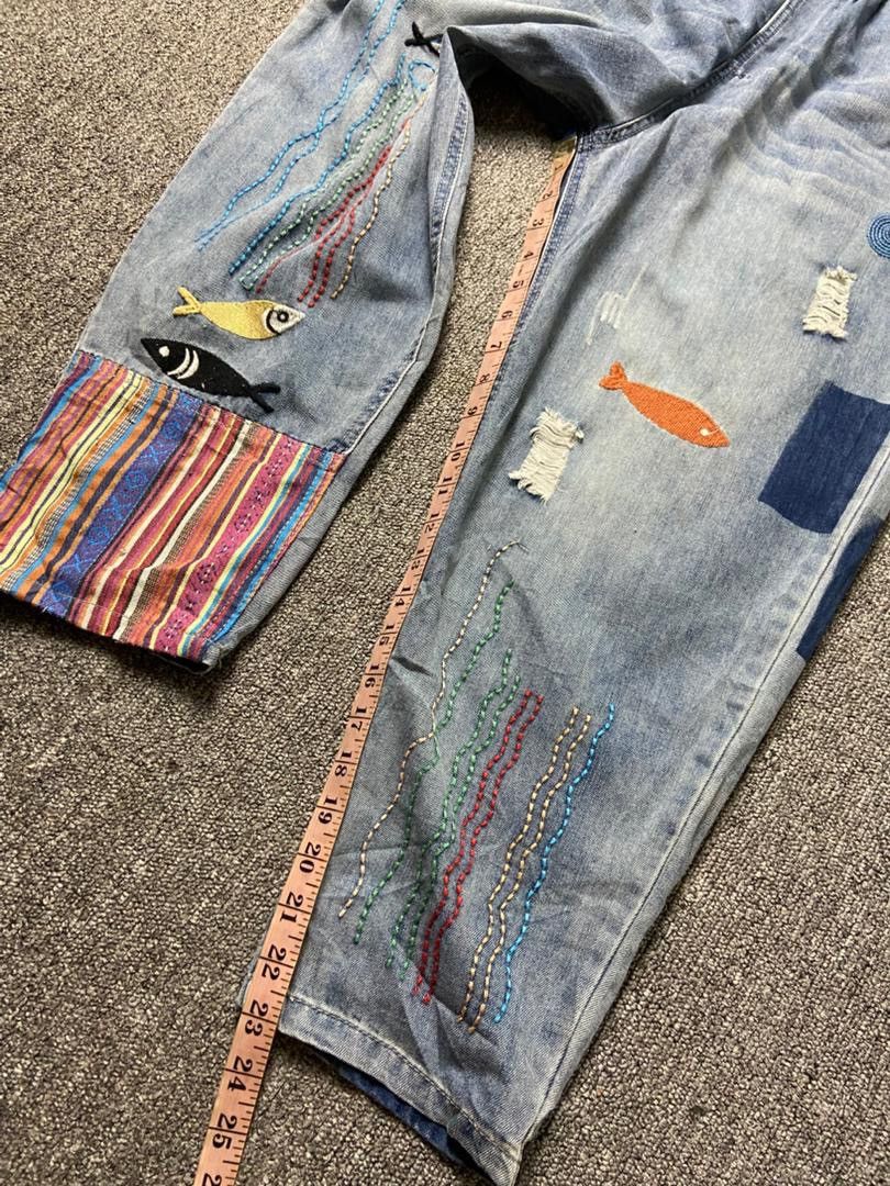 Japanese Brand K.Three Brand Retro Fish Embroidery Jeans (197) Size US 26 / EU 42 - 7 Thumbnail