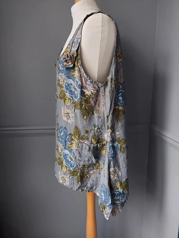 Vintage Linen top floral print 14 16 Size XL / US 12-14 / IT 48-50 - 2 Thumbnail