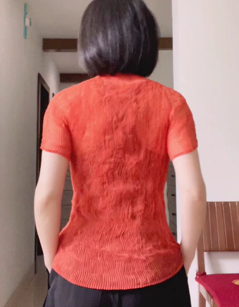 Issey Miyake Issey Miyake Orange pleated see-through top Size M / US 6-8 / IT 42-44 - 2 Thumbnail