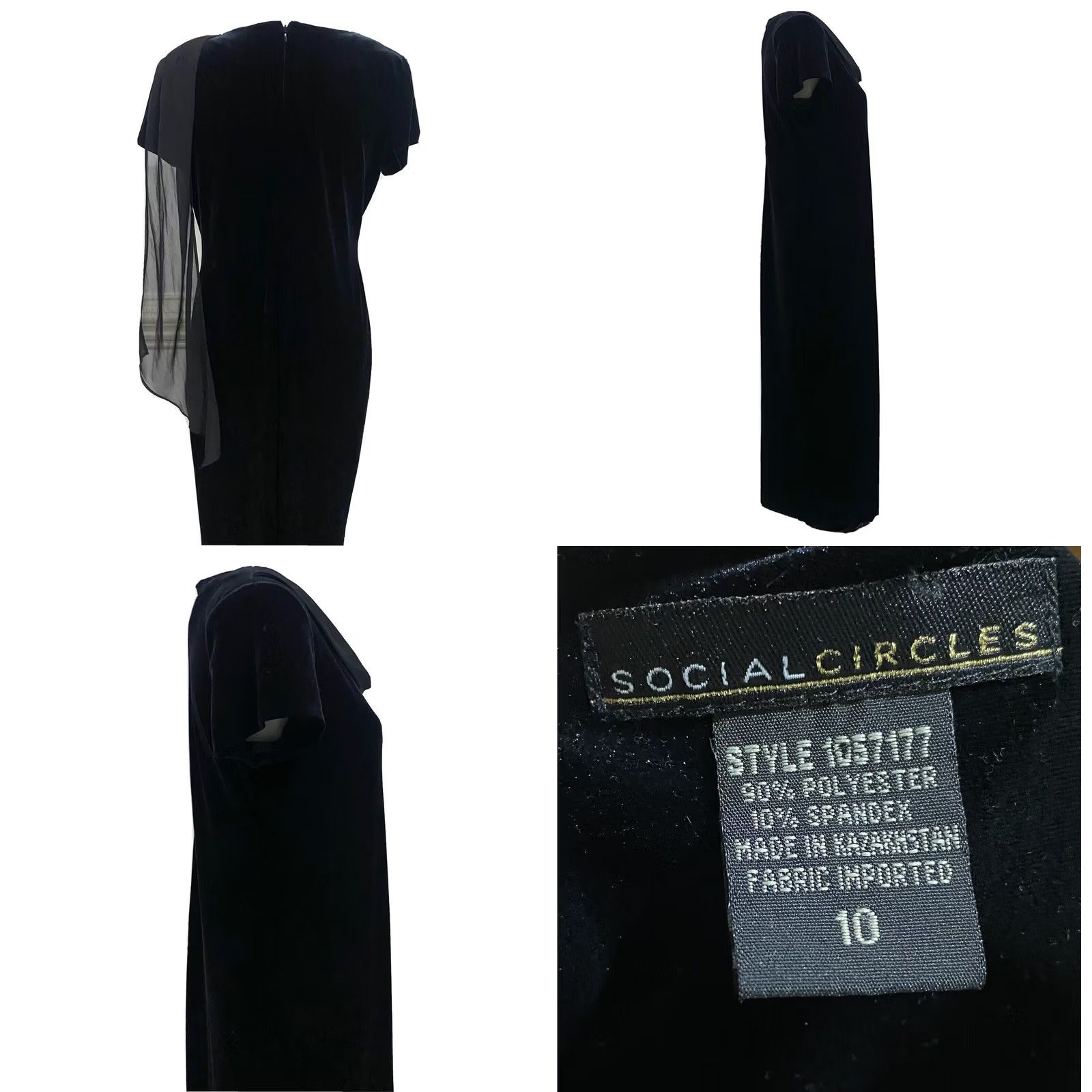 Velvet VINTAGE Social Circles Dress Black Velvet Long Maxi Short Sleeve Chiffon Sz 10 Women Size 32" / US 10 / IT 46 - 8 Thumbnail