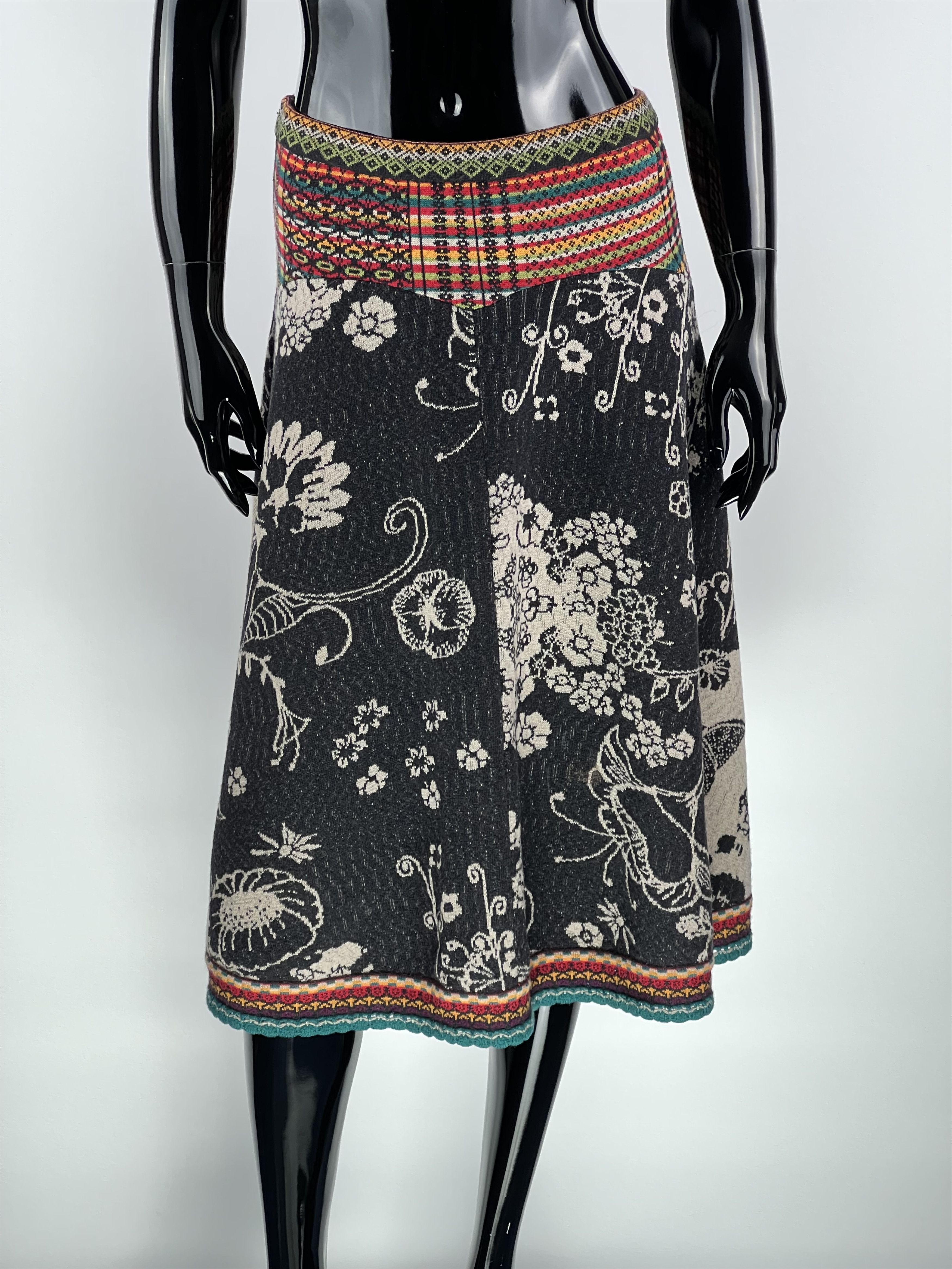 Ivko Wool Midi Skirt Floral Print Size S/M