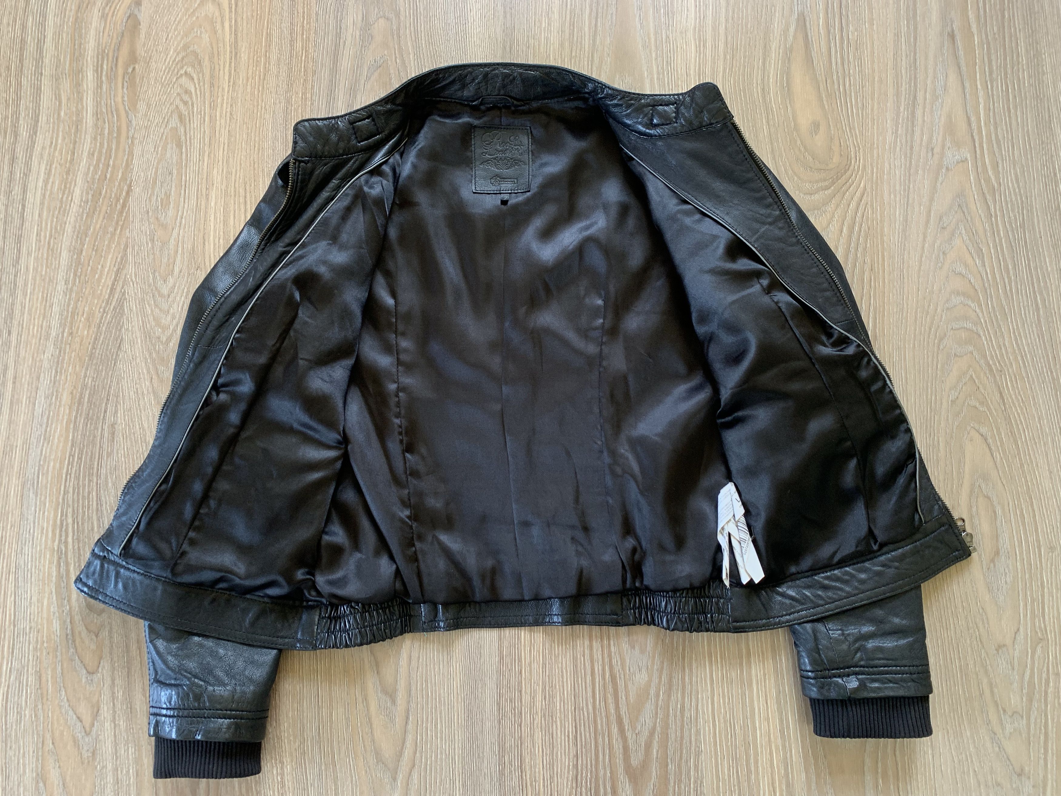 Genuine Leather × Stradivarius Stradivarius Womens Black Leather Multi Pocket Biker Jacket Size L / US 10 / IT 46 - 4 Thumbnail