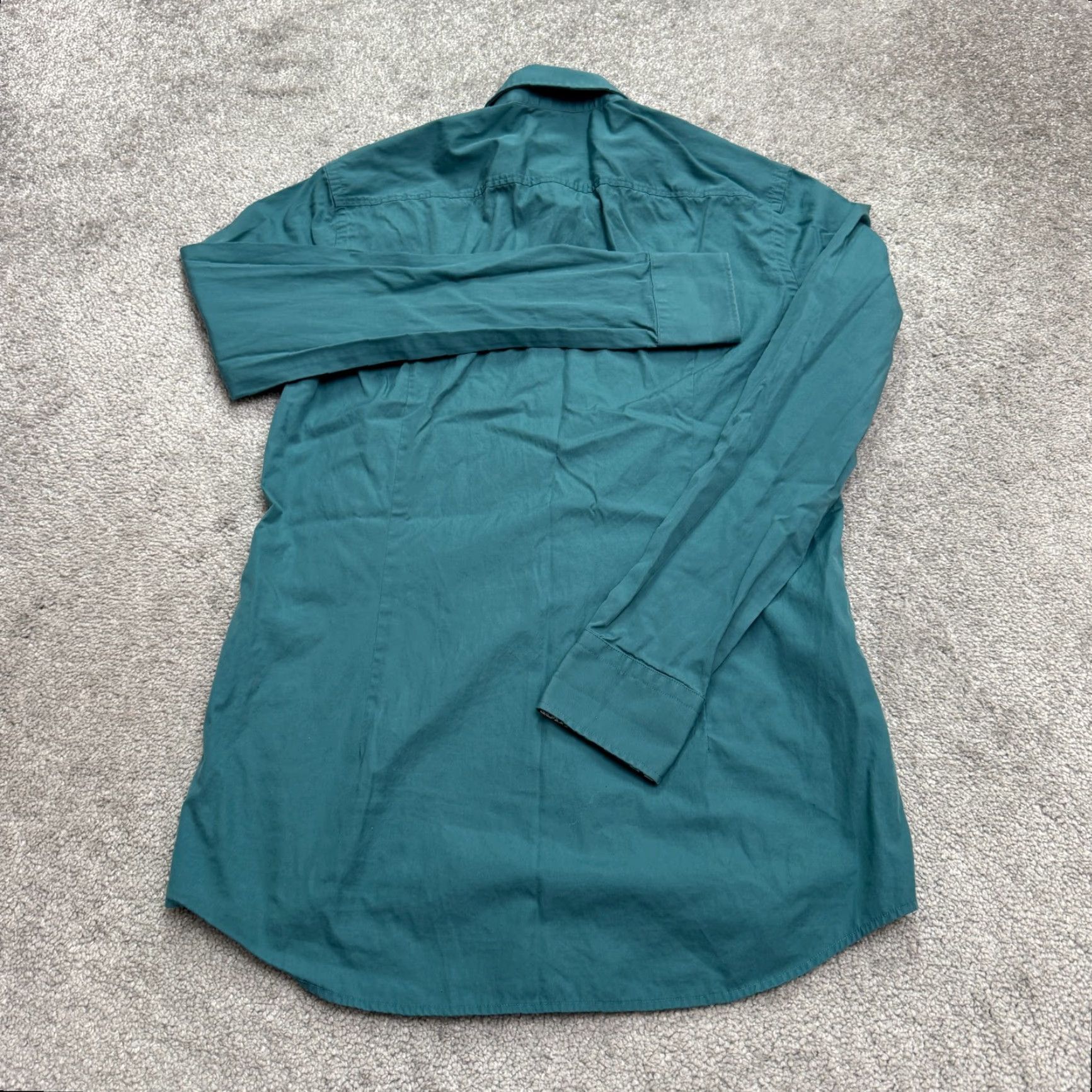 Hugo Boss VINTAGE Boss Hugo Boss Slim Fit Button-Up Shirt Mens 15 38 Teal Green Floral Shirt Adult Medium Blue Slim Fit VintageNoN/A Size US M / EU 48-50 / 2 - 2 Thumbnail