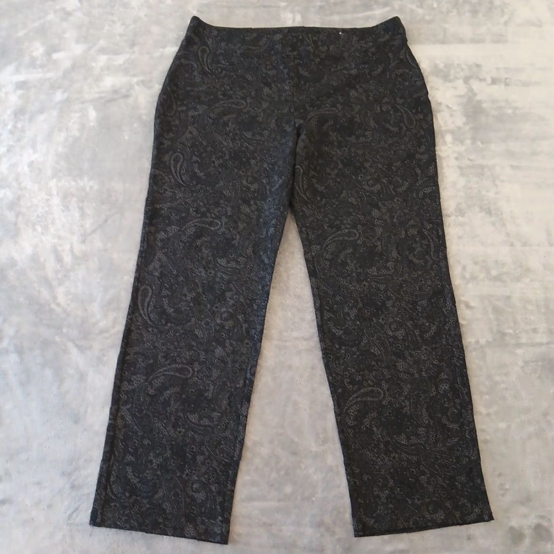 Vintage Cato Ankle Pants Womens XL Black Paisley Pull On Stretch 38x30 High Rise Size 40" / US 18 - 2 Thumbnail