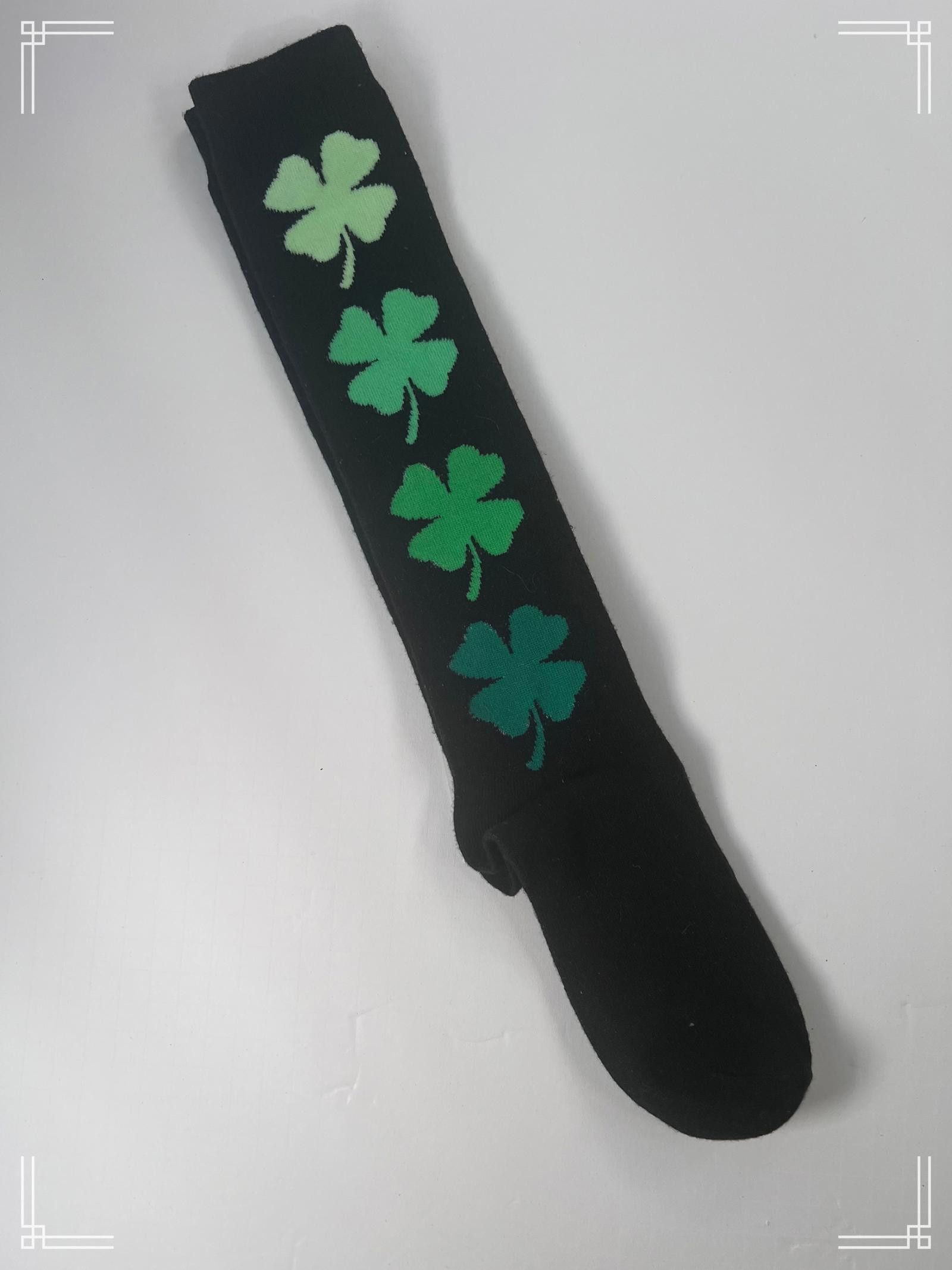 Designer Black Knee-High Shamrock Socks for St. Patrick's Day Size ONE SIZE - 4 Thumbnail