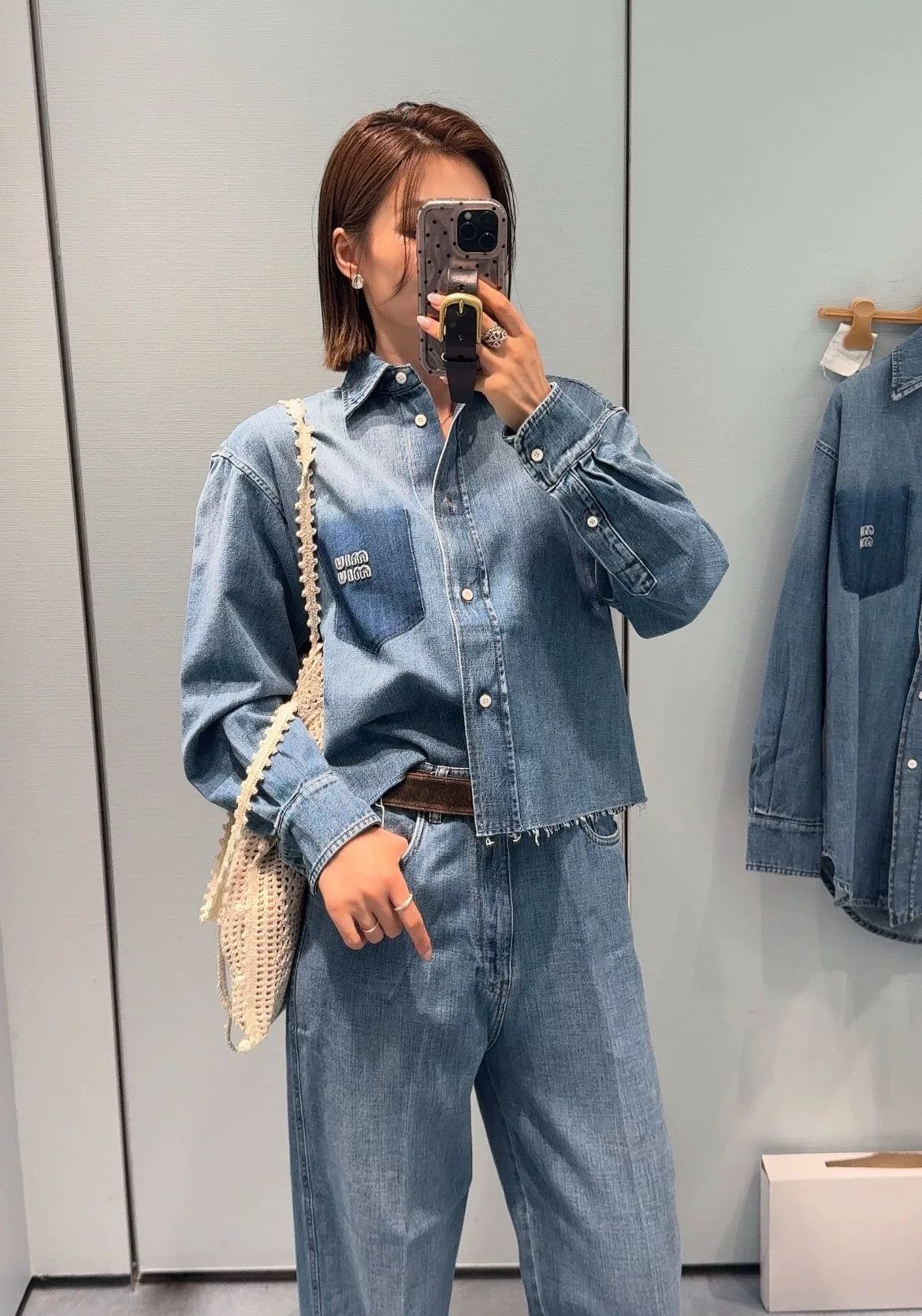 Miu Miu Miu Miu 25 New Chest Logo Cropped Denim Jacket Size XS / US 0-2 / IT 36-38 - 1 Thumbnail