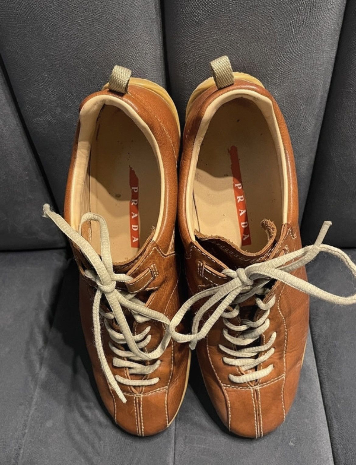Prada Vintage Prada Men's Tan Brown Leather Lace Up Casual Shoes Size US 11 / EU 44 - 8 Thumbnail