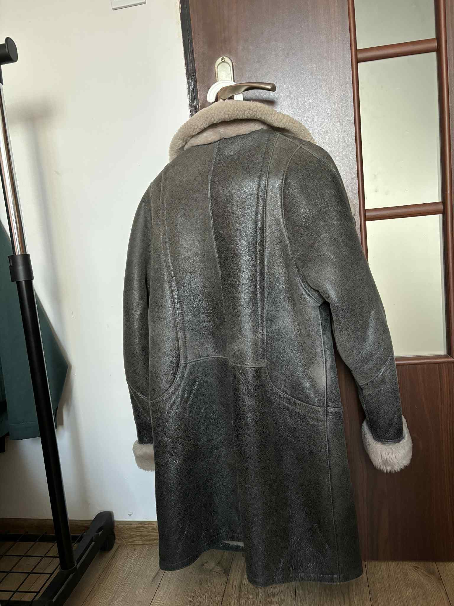 Other dark gray black leather coat sheepskin coat 90s vintage Size L / US 10 / IT 46 - 2 Thumbnail