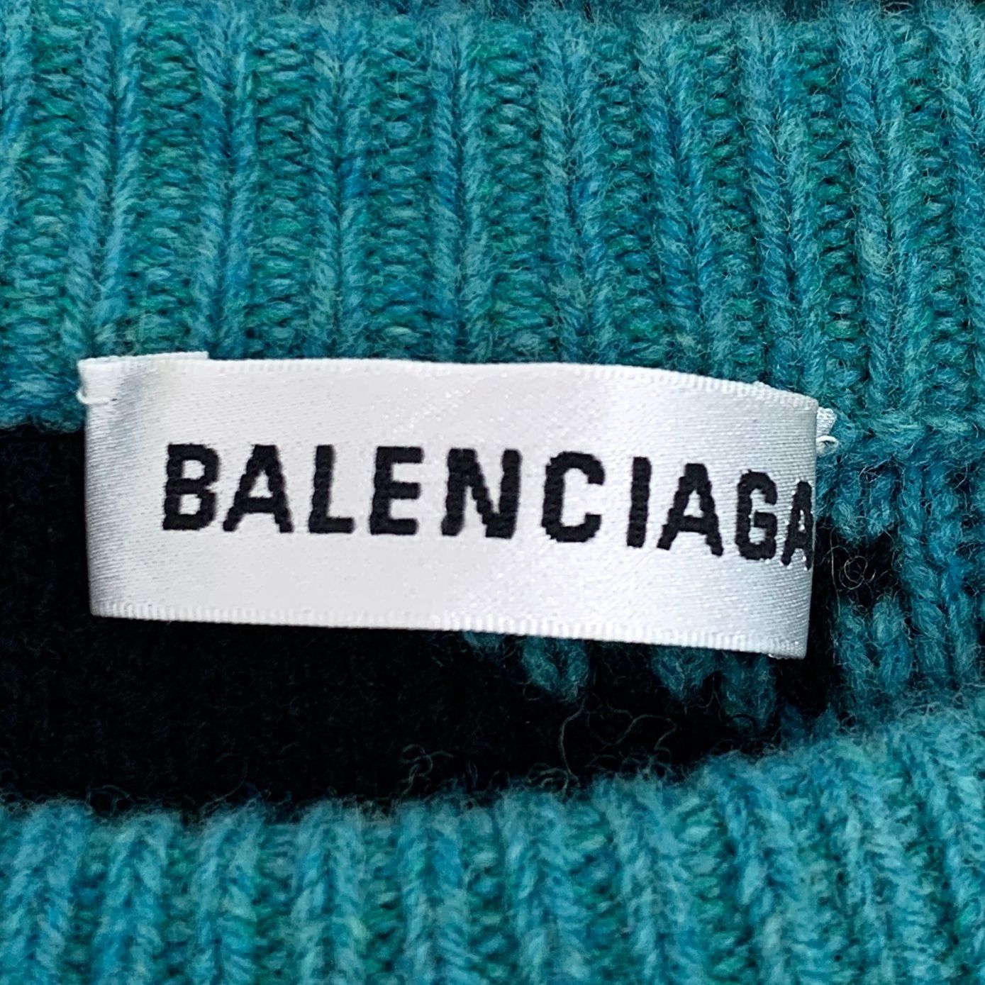 Balenciaga Balenciaga Blue Logo Virgin Wool Round-Neck Long-Sleeve Knit Size XS / US 0-2 / IT 36-38 - 2 Thumbnail