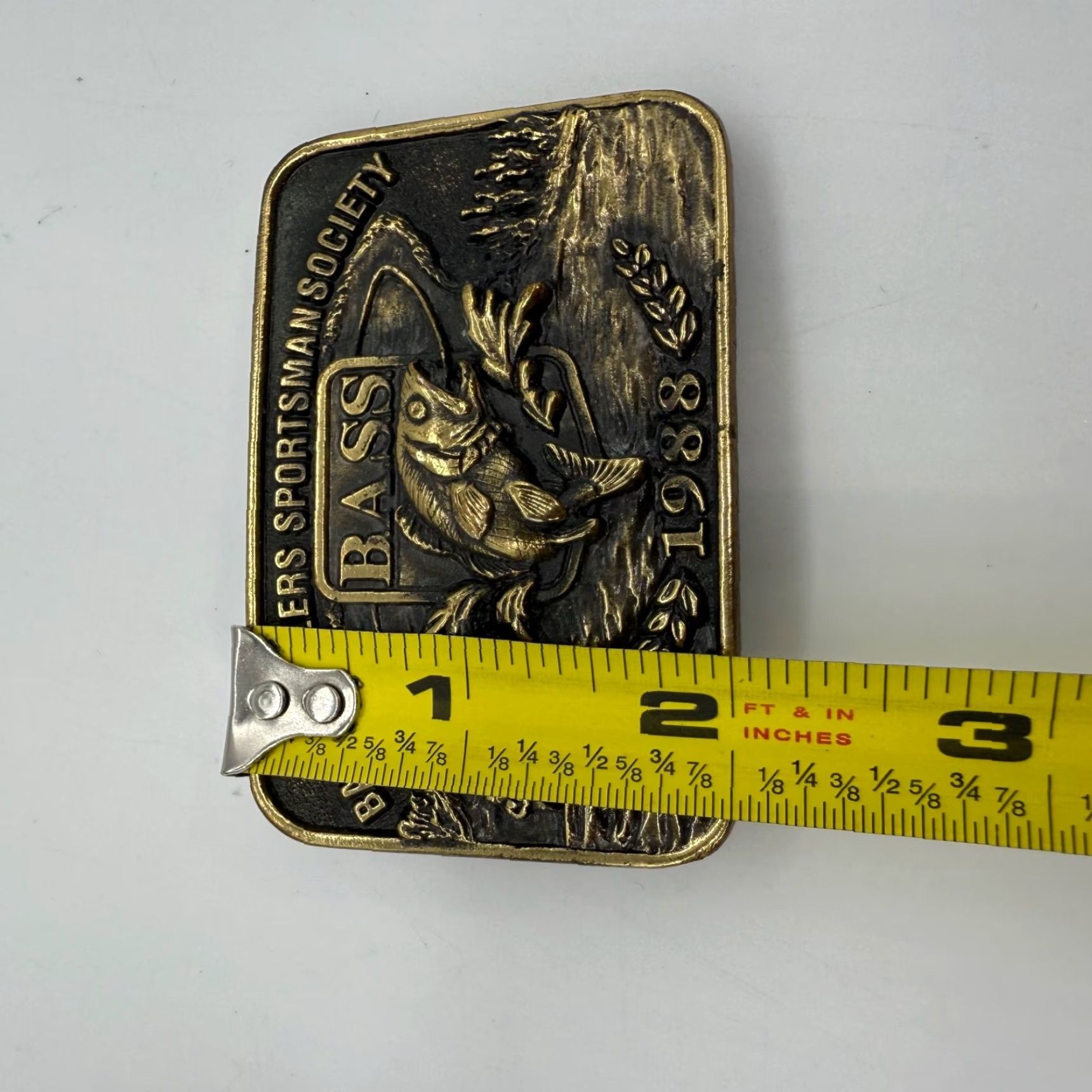 Vintage B.A.S.S. Bass Anglers Sportsman Society 1988 Brass Belt Buckle USA Made Belt Buckle Gold Brass Men XS? Size ONE SIZE - 2 Thumbnail