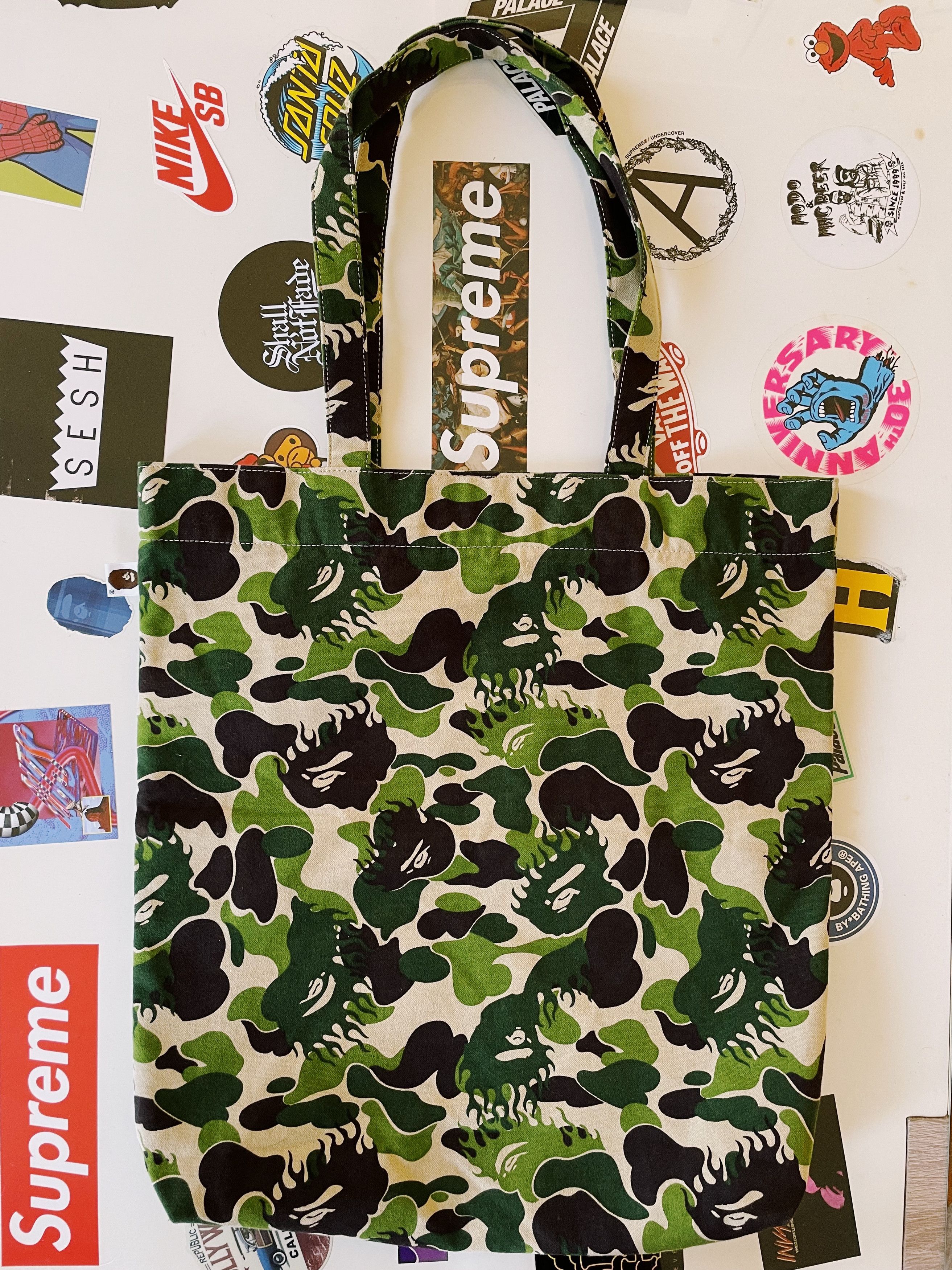 Bape × Nigo Bape A Bathing Ape Fire Camo Tote Bag Green / Khaki Size ONE SIZE - 1 Thumbnail