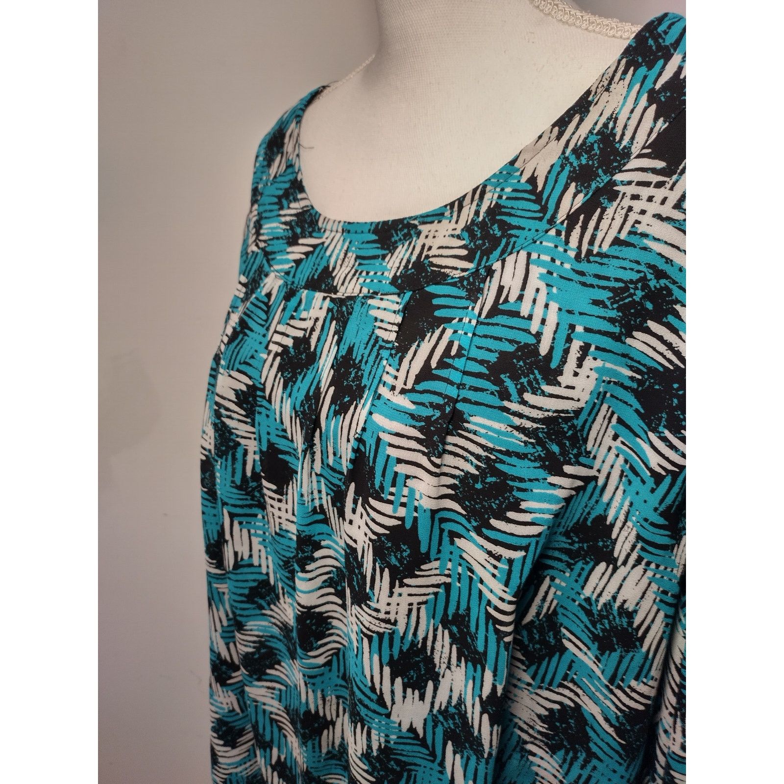 Covington Covington Women 3/4 Sleeve Top Blouse Scoop Neck Blue Black Size XXL / US 16-18 / IT 52-54 - 6 Thumbnail