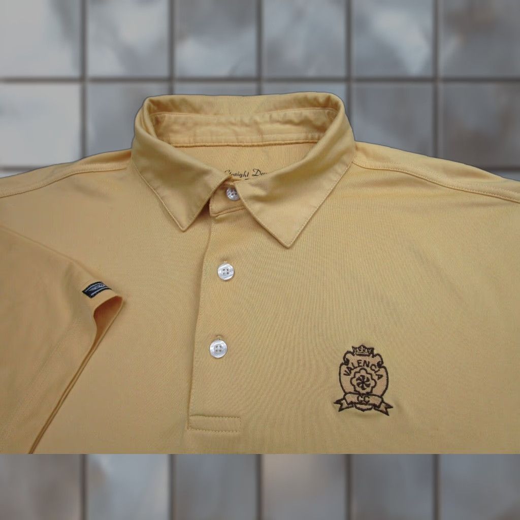 Vintage Straight Down Polo Shirt Mens L Yellow Beige Pattern Solid Jersey Polyester Golf Button Collared Short Sleeve Vintage No Size US L / EU 52-54 / 3 - 1 Thumbnail