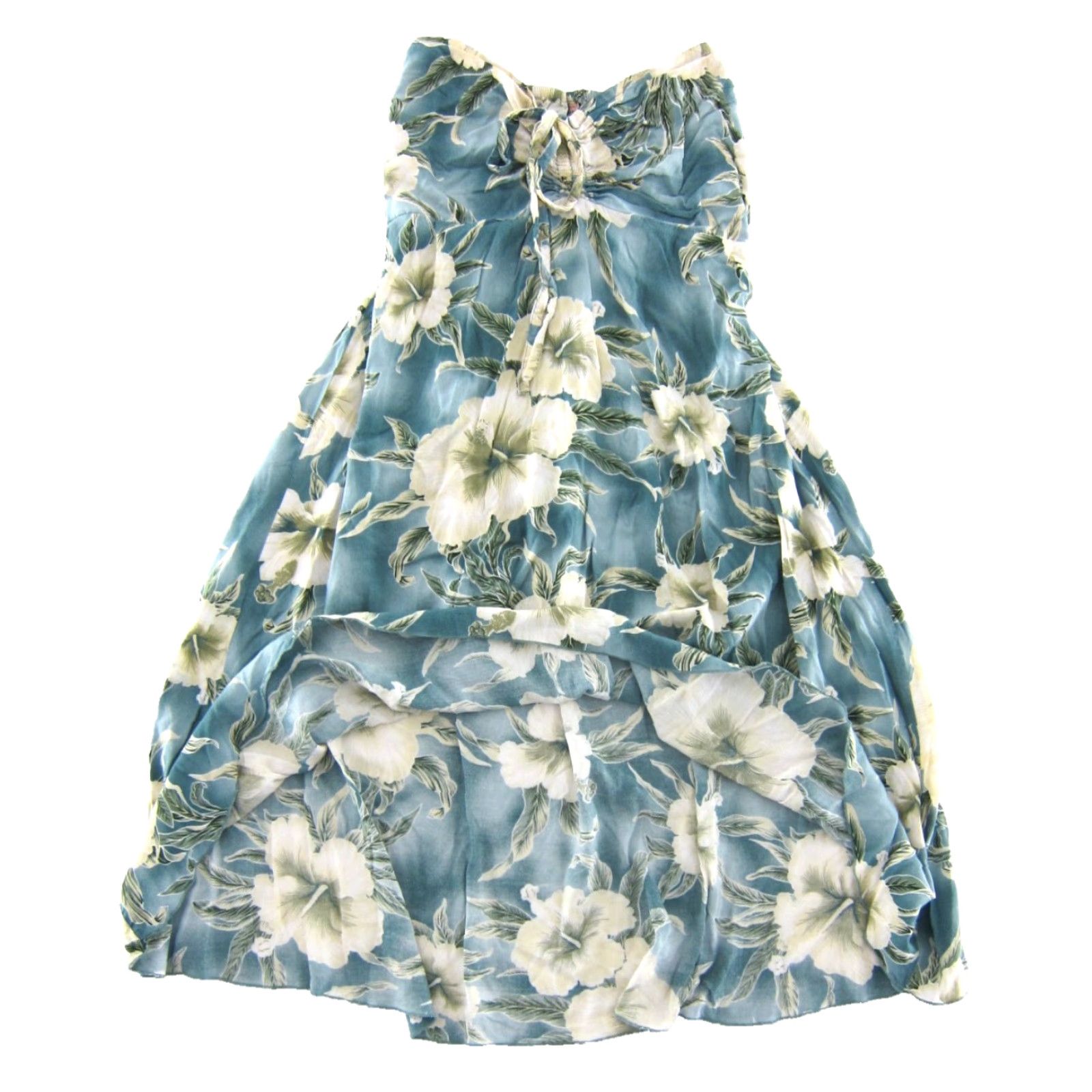 Vintage Sunny Island Hawaii Dress M Blue Ivory Green Tropical Floral Strapless Short Sun Size 32" / US 10 / IT 46 - 5 Thumbnail