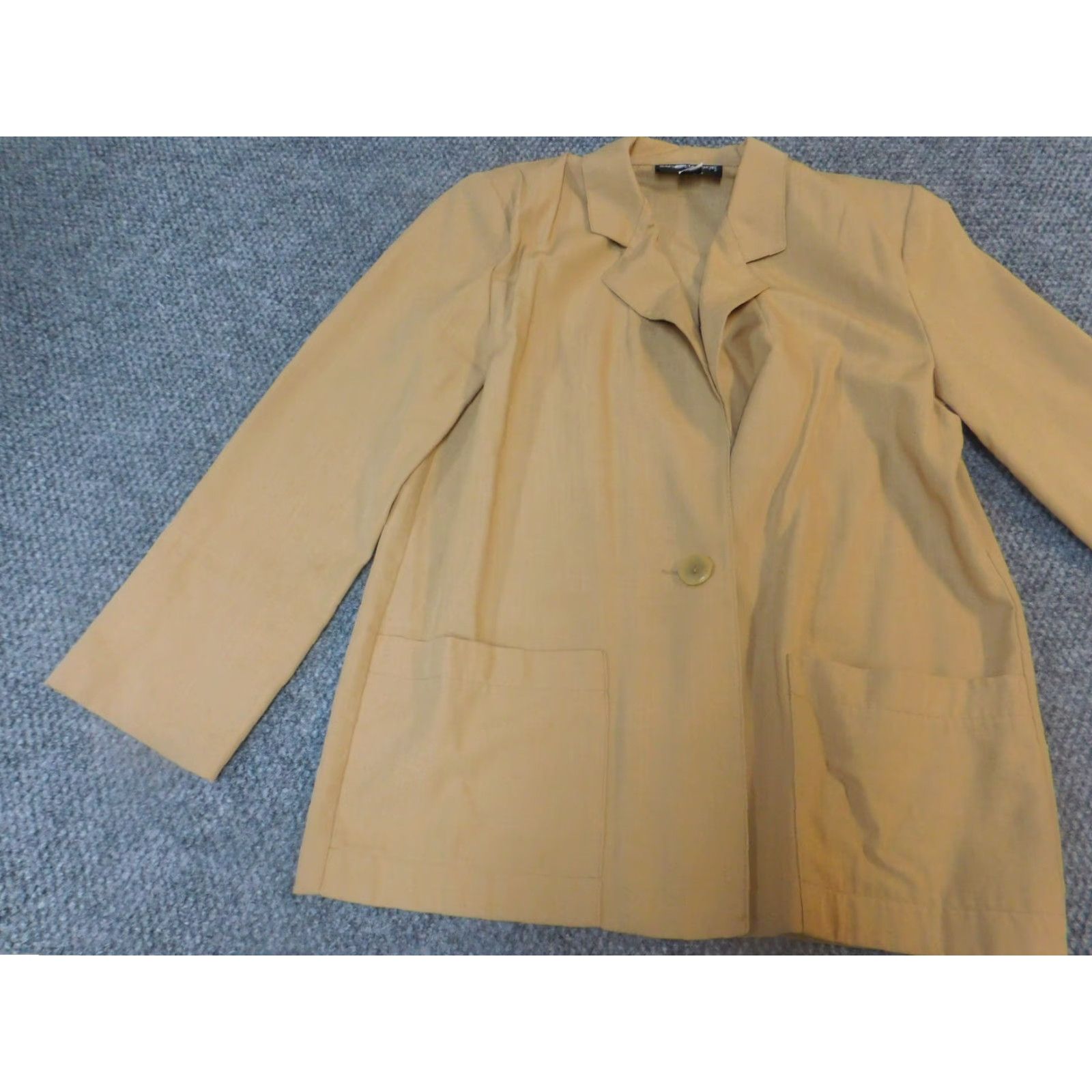 Vintage Sag Harbor Blazer Womens Jacket 6 Beige One Button Polyester Long Sleeve Lightweight Business Casual Fall Winter Size M / US 6-8 / IT 42-44 - 3 Thumbnail