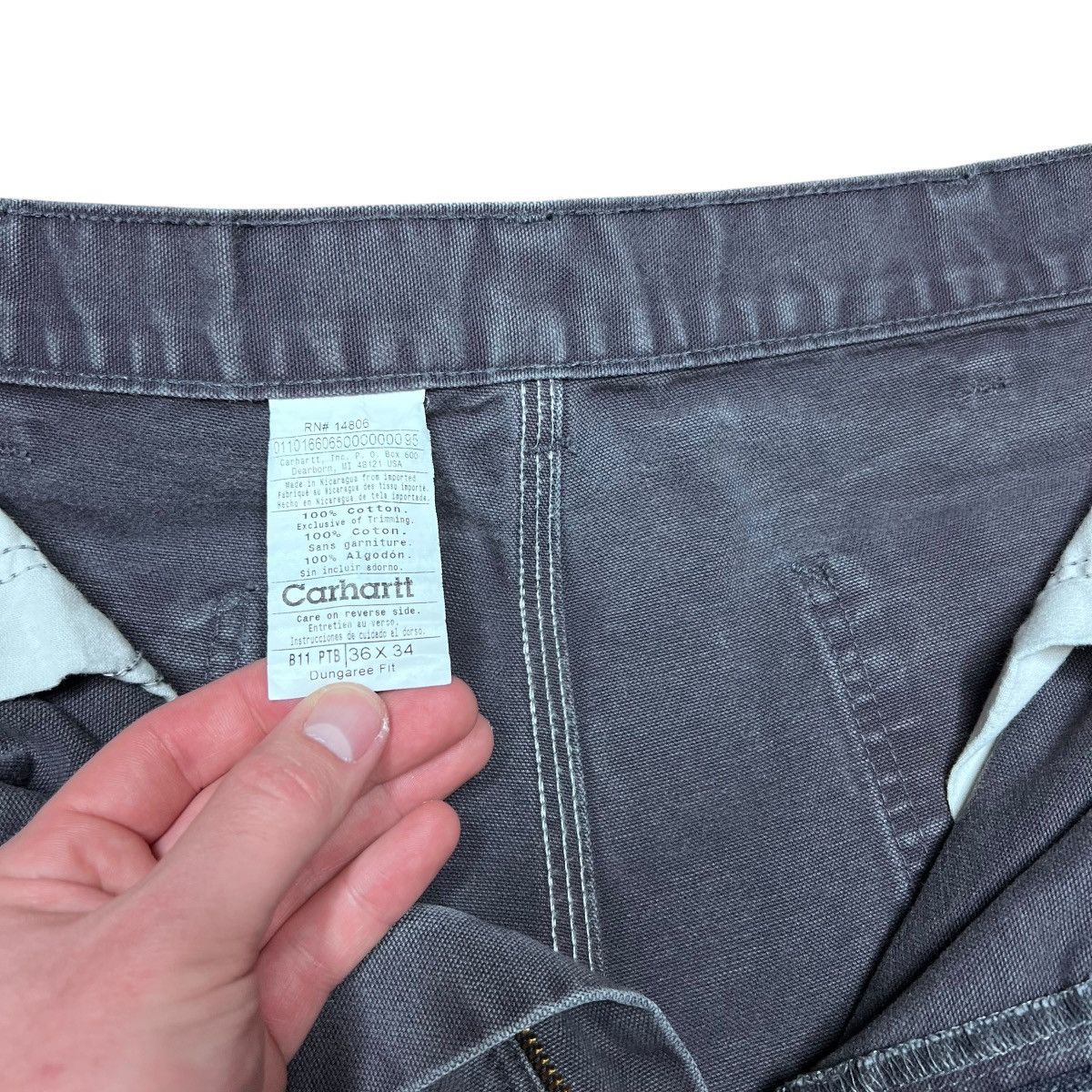 Carhartt × Vintage Vtg 2000s Carhartt Dark Grey Carpenter Canvas Dungaree Pants Size US 35 - 4 Thumbnail