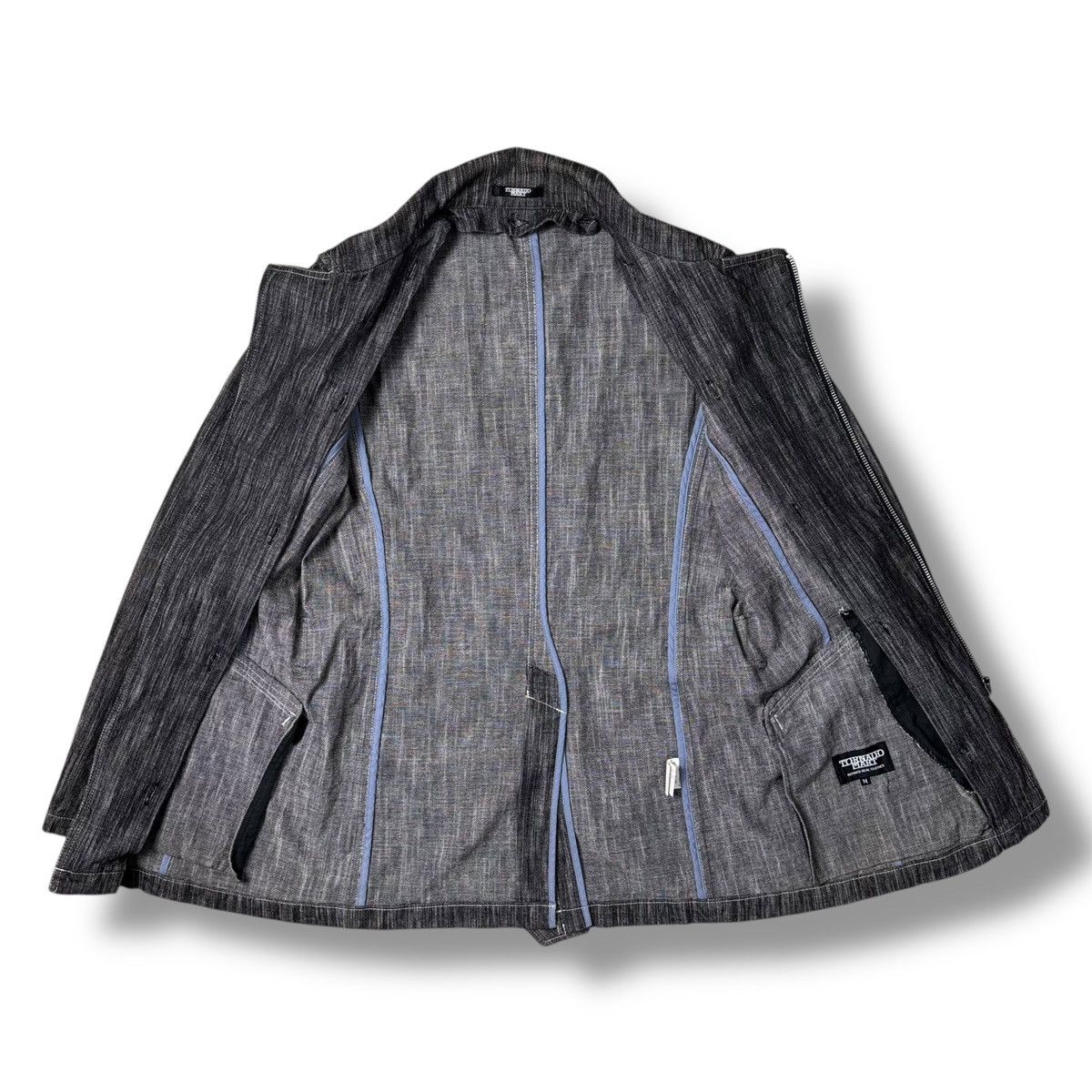 Tornado Mart Tornado Mart Japan Double Collar Zipper Belted Denim Coat Size US L / EU 52-54 / 3 - 8 Thumbnail
