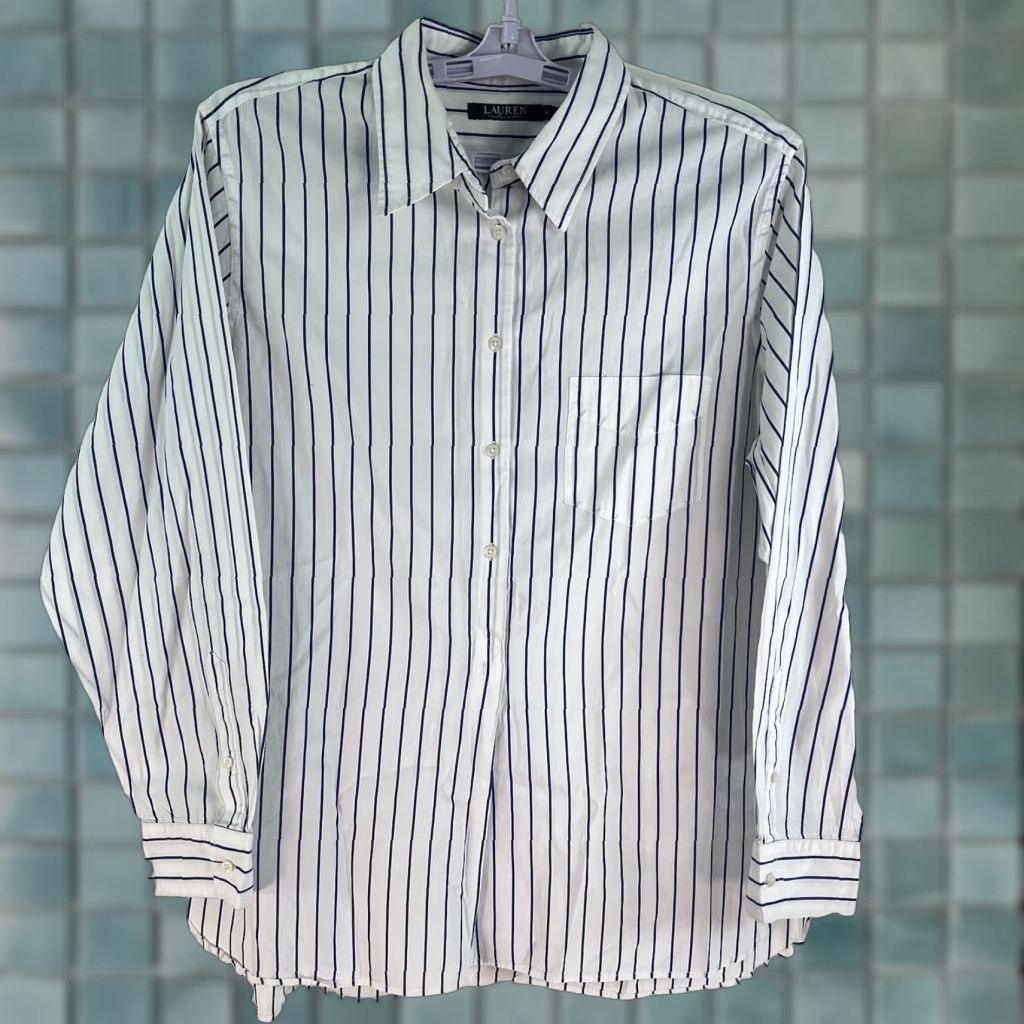 Ralph Lauren Lauren Ralph Lauren Men's XL Blue and White Striped Cotton Button-Up Shirt Casual Business Formal Size US XL / EU 56 / 4 - 1 Thumbnail